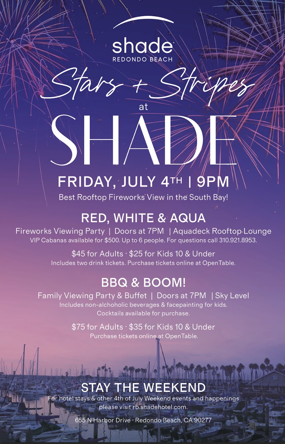 An image of the flyer for the July 4th parties at Shade.
