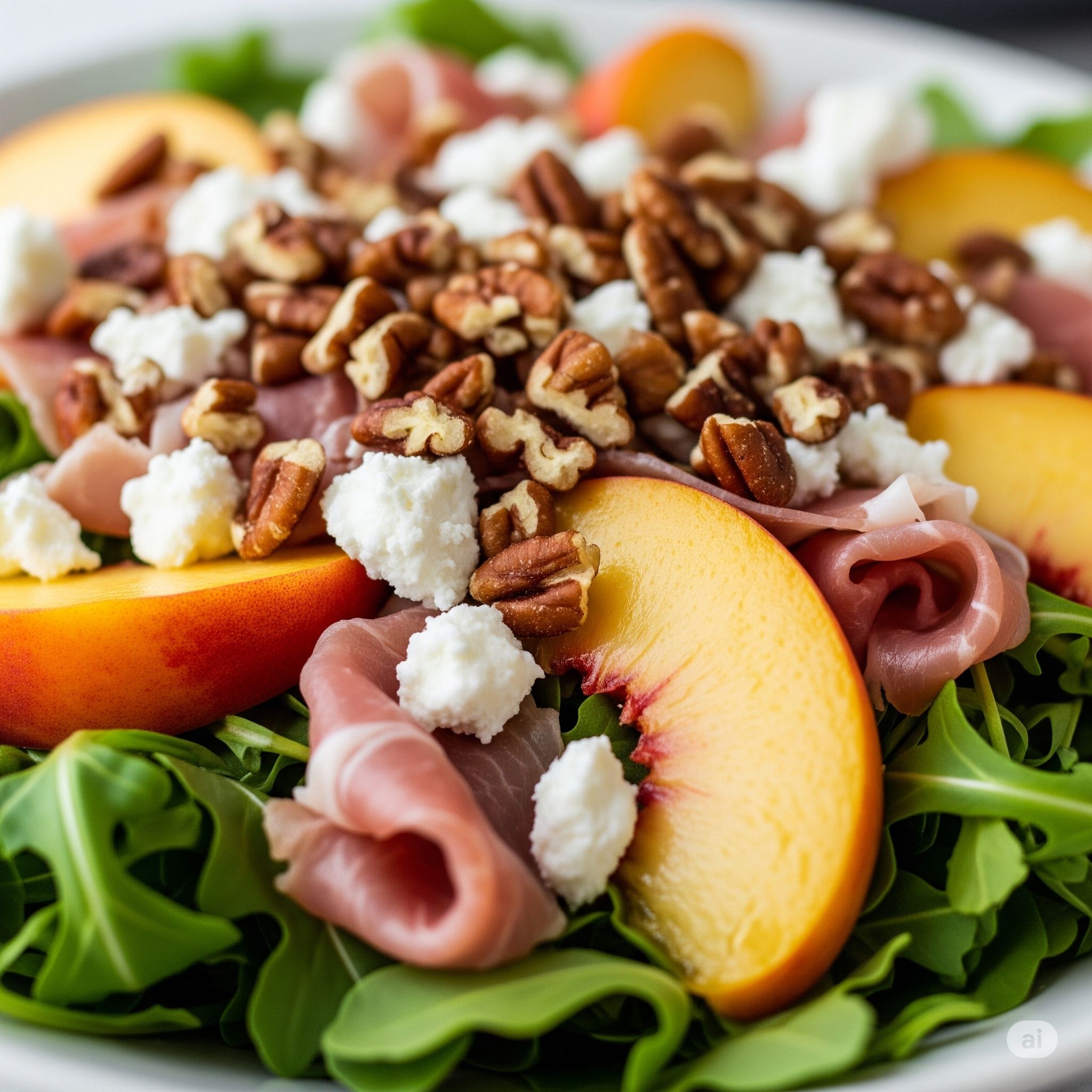 An image of the Peach & Arugula Prosciutto Salad.