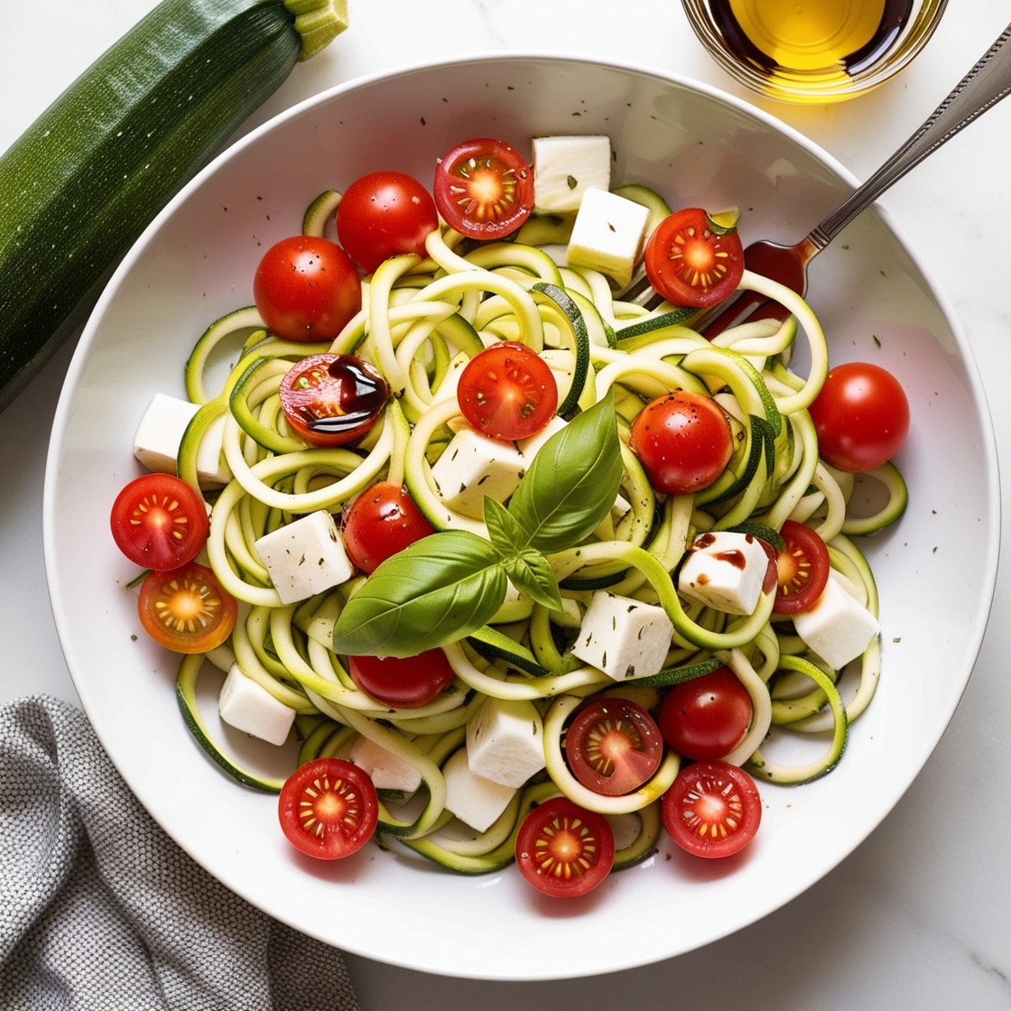 An image of the Zucchini Noodle Caprese Salad.