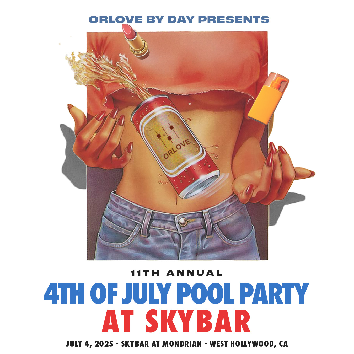 An image of the flyer for the July 4th pool party at Skybar.