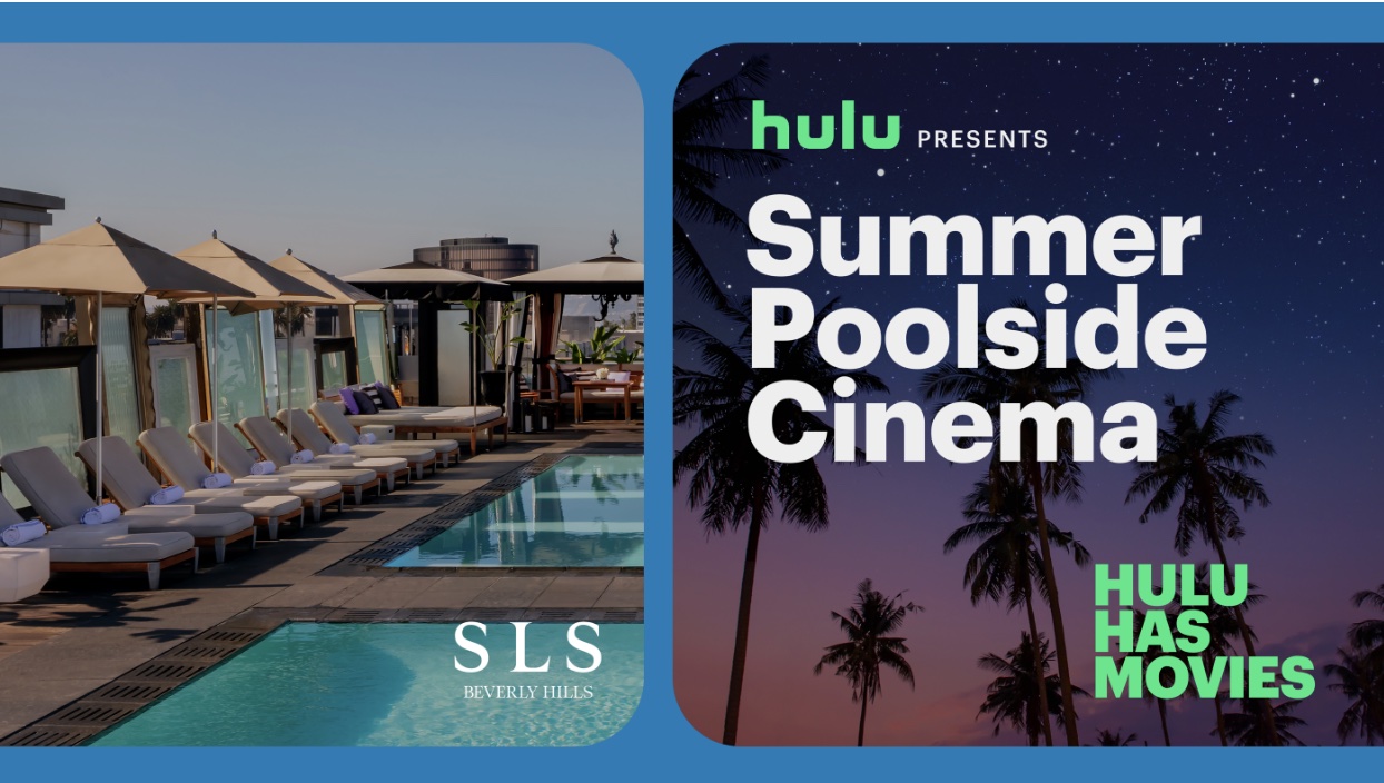An image of the flyer for SLS Hotel Beverly Hills Sunday Summer Movies rooftop cinema in partnership with Hulu.