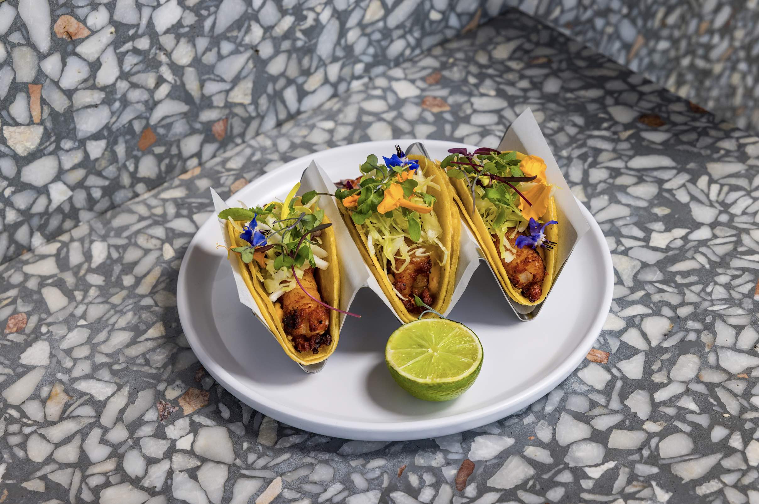 An image of the Shrimp Tacos from La Lo La Rooftop.