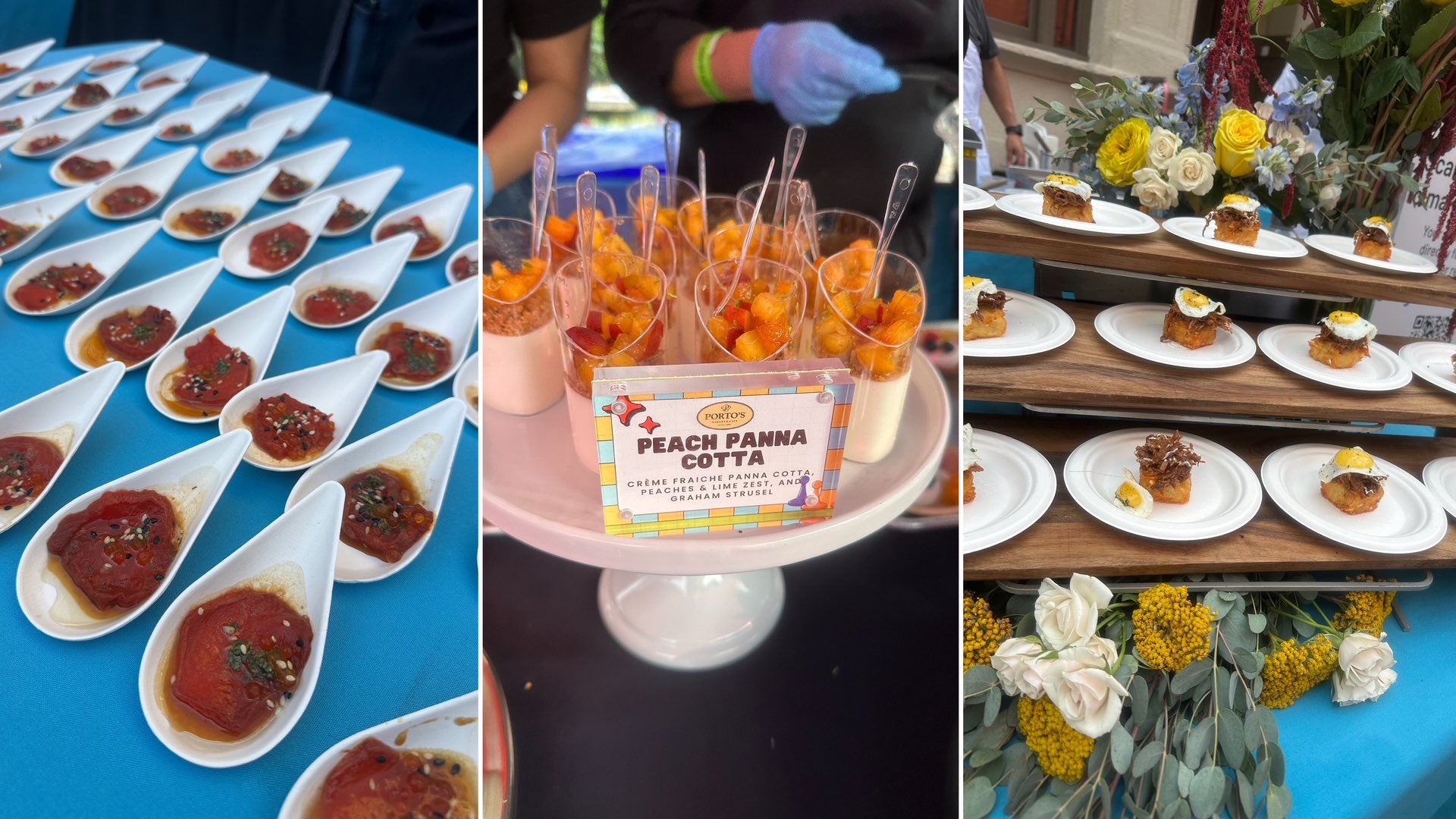 An image with 3 images of the food from the Concern Foundation 50th Block Party