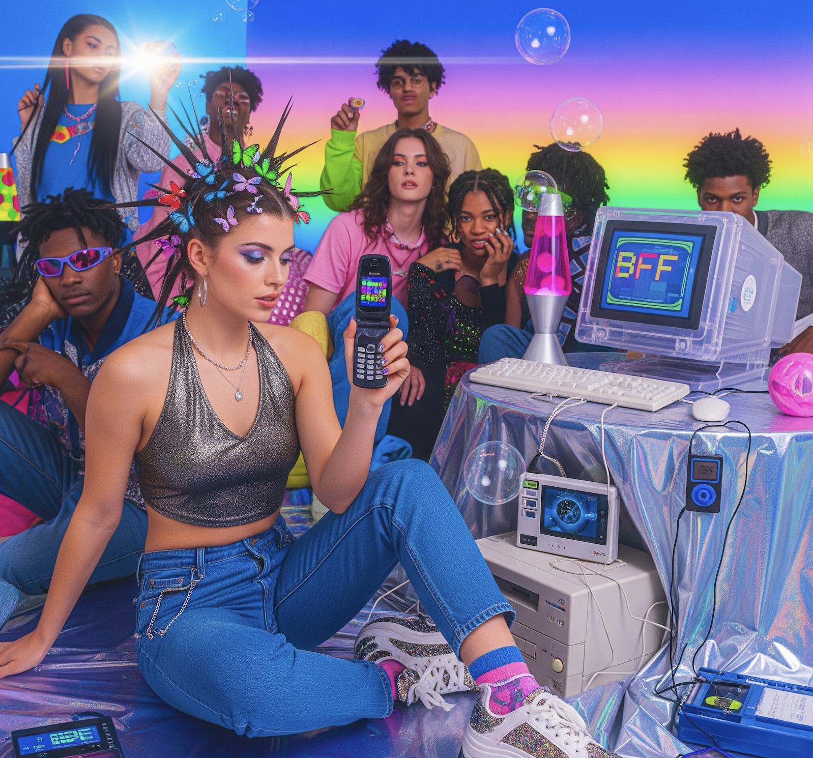 An image of people dressed in y2k gear