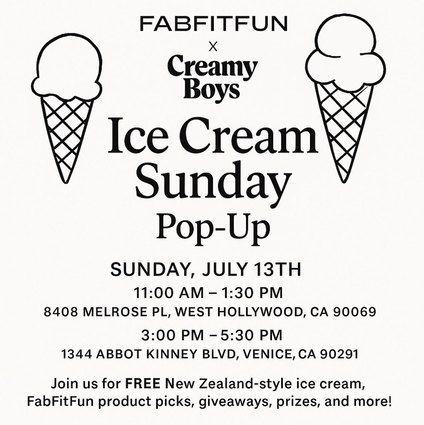 An image of the flyer for the FabFitFun Ice Cream pop-up