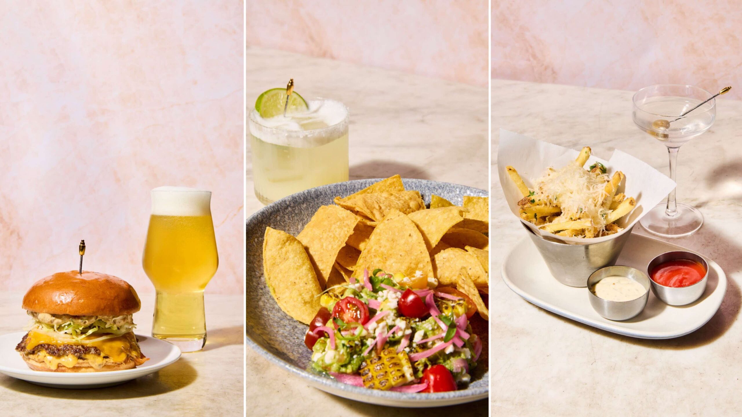 An image of three images of Joey Restaurants new happy hour meals.