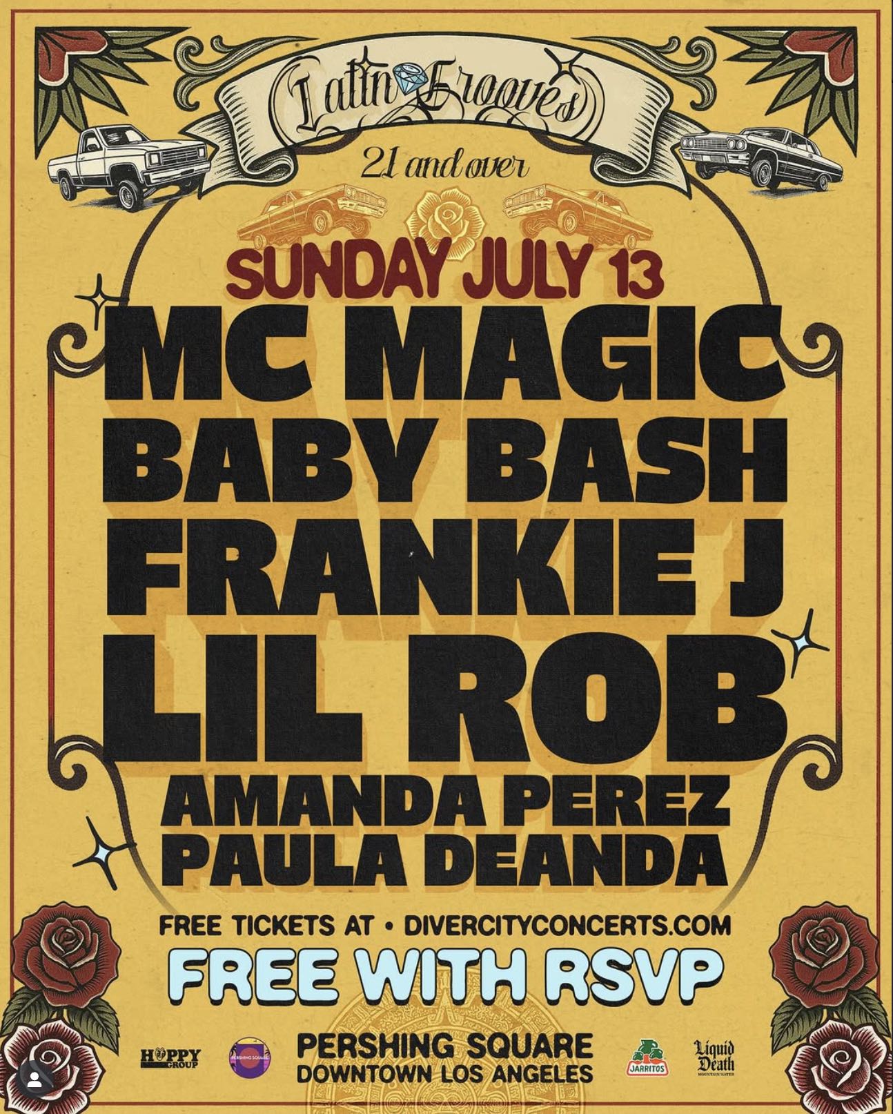 An image of the flyer for the Latin Grooves summer concert.