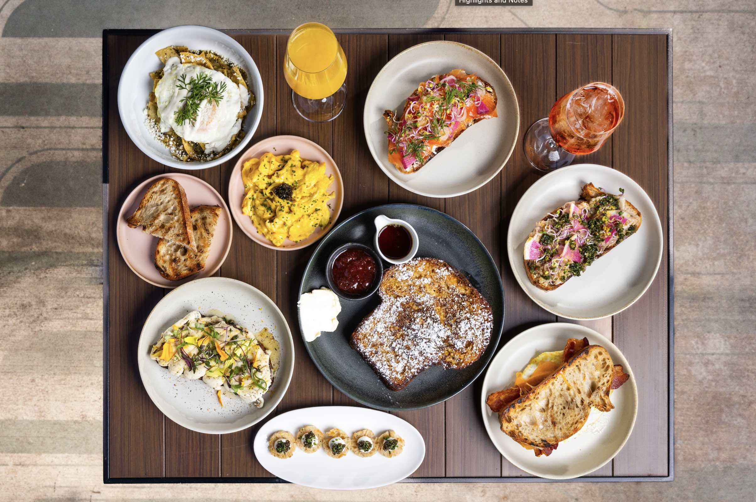 A table spread of the new Sunday Brunch at the Wife and the Somm.