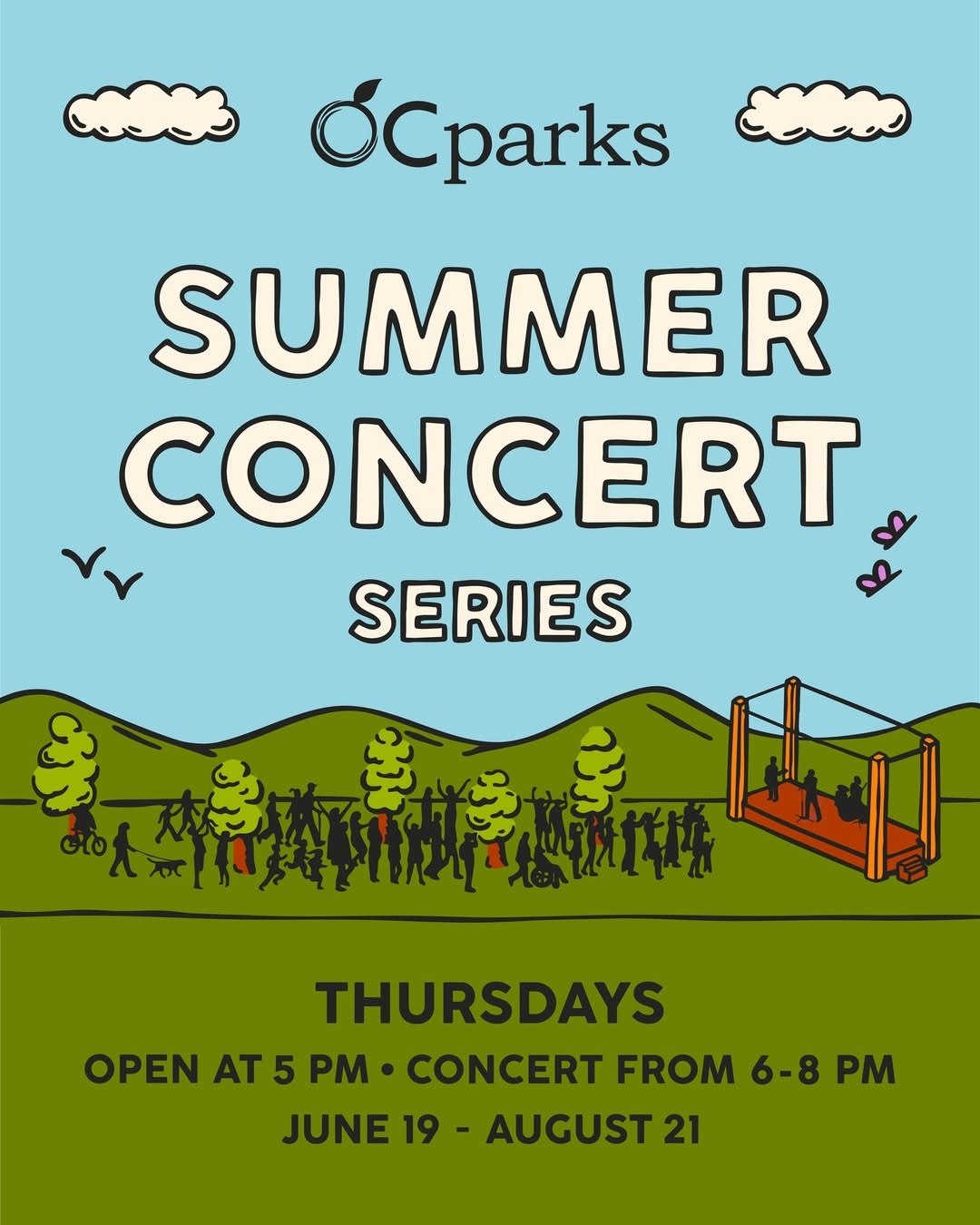 An image of the flyer for the OC Parks FREE summer concert series. 
