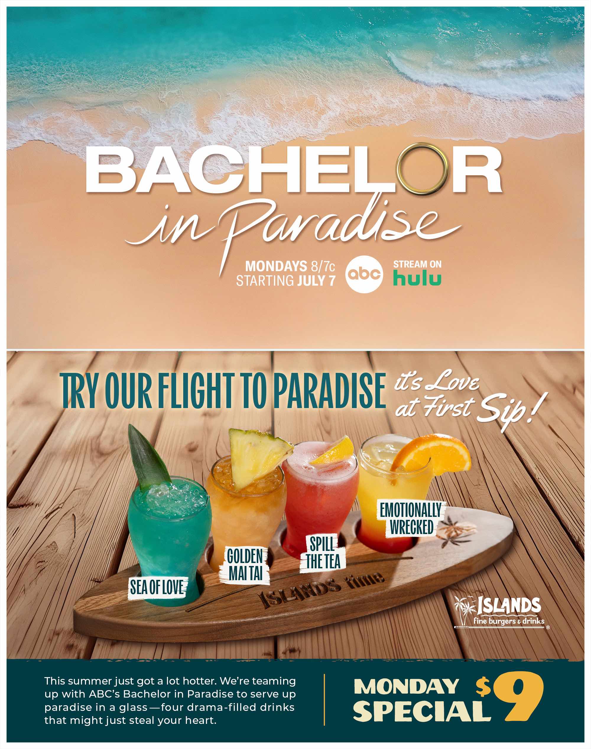 An image of the flyer for the collaboration between Islands Restaurants and ABC’s Bachelor in Paradise