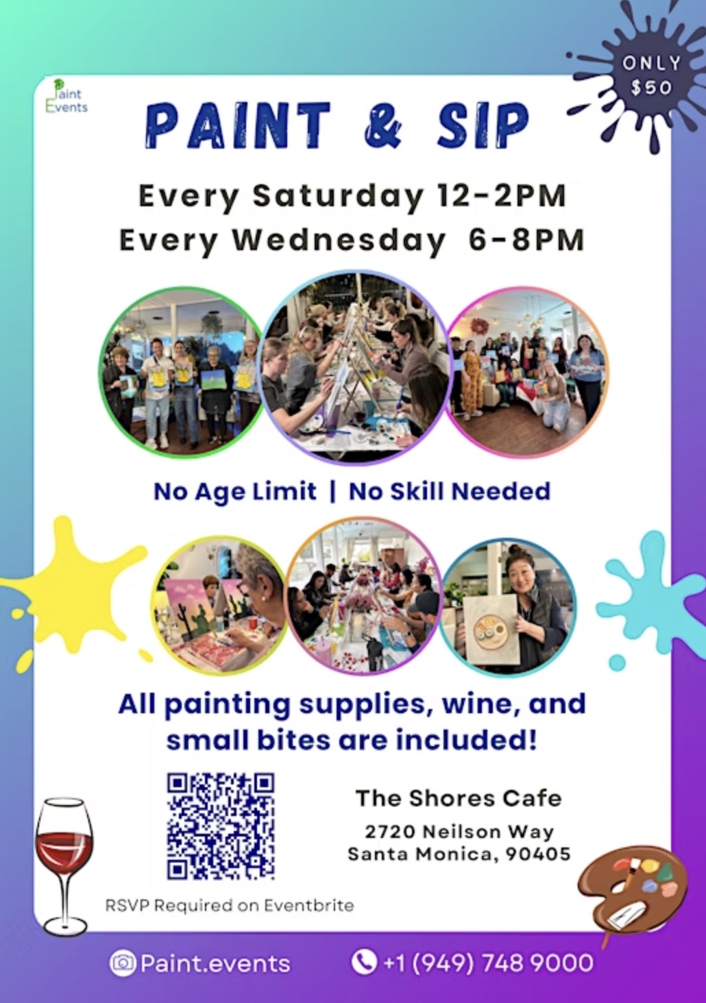 An image of the flyer for Shore's Café's weekly Paint and Sip events.
