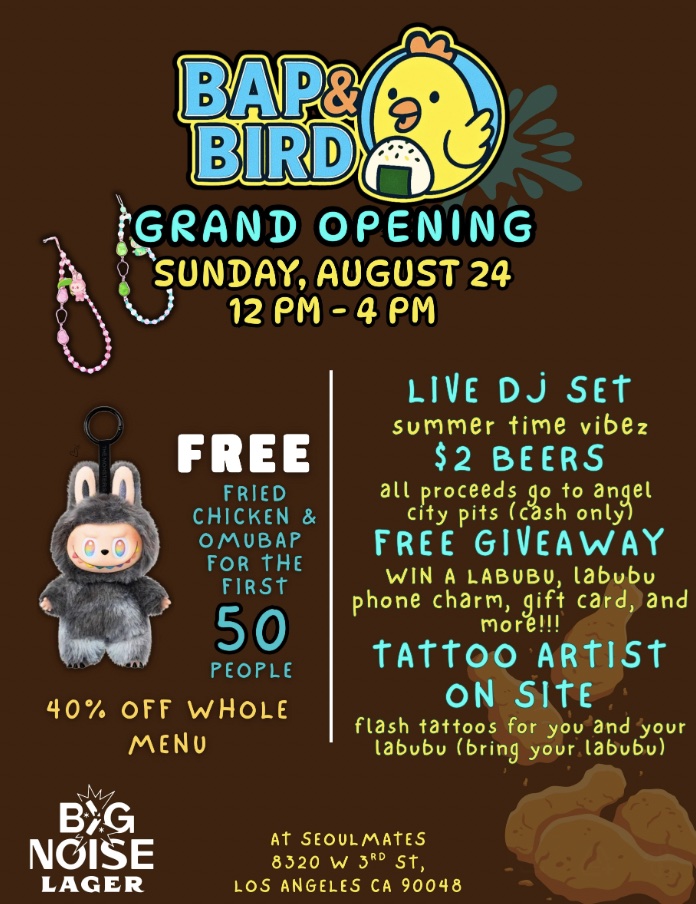 An image of the grand opening flyer for Bap & Bird.