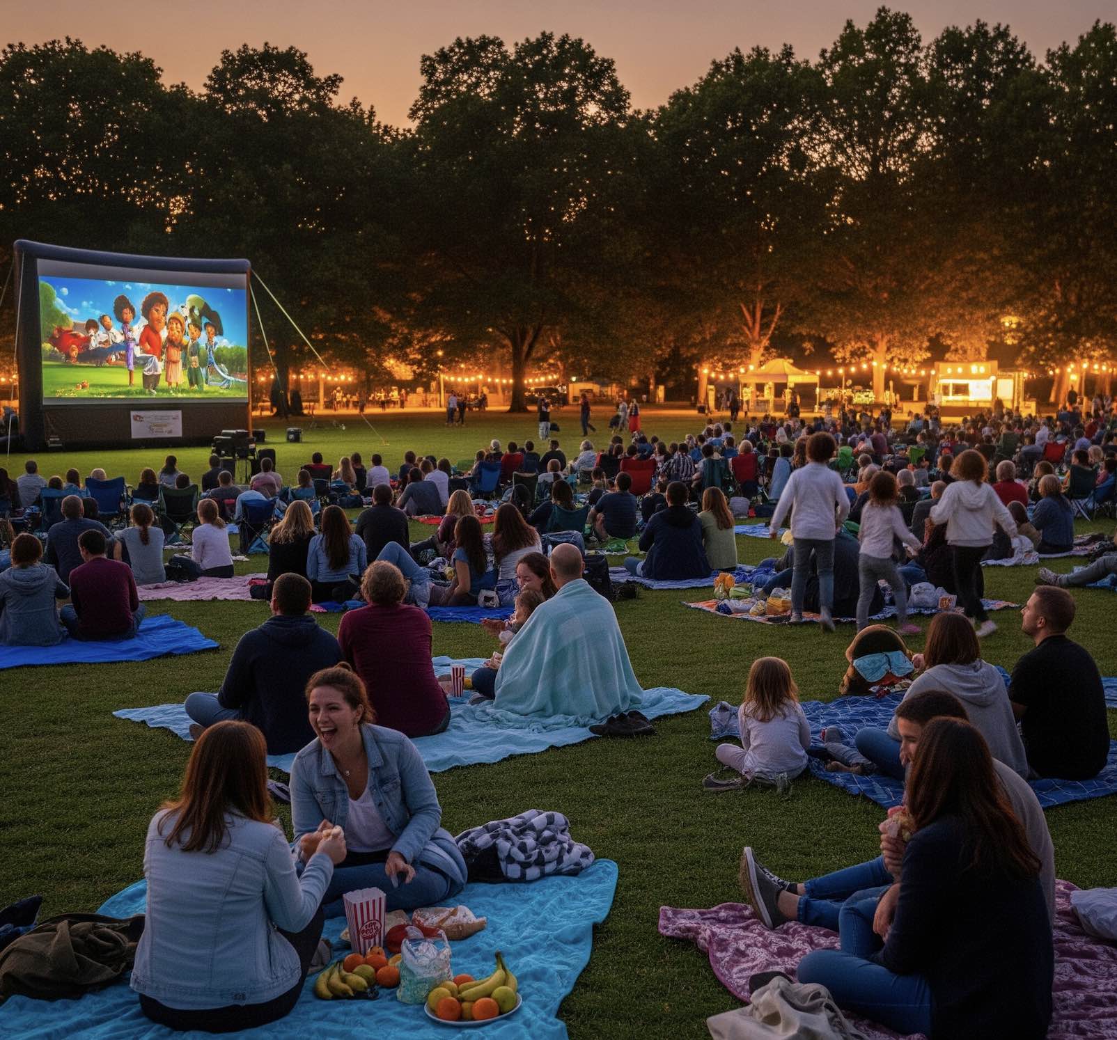 An image of people at an outdoor movie.