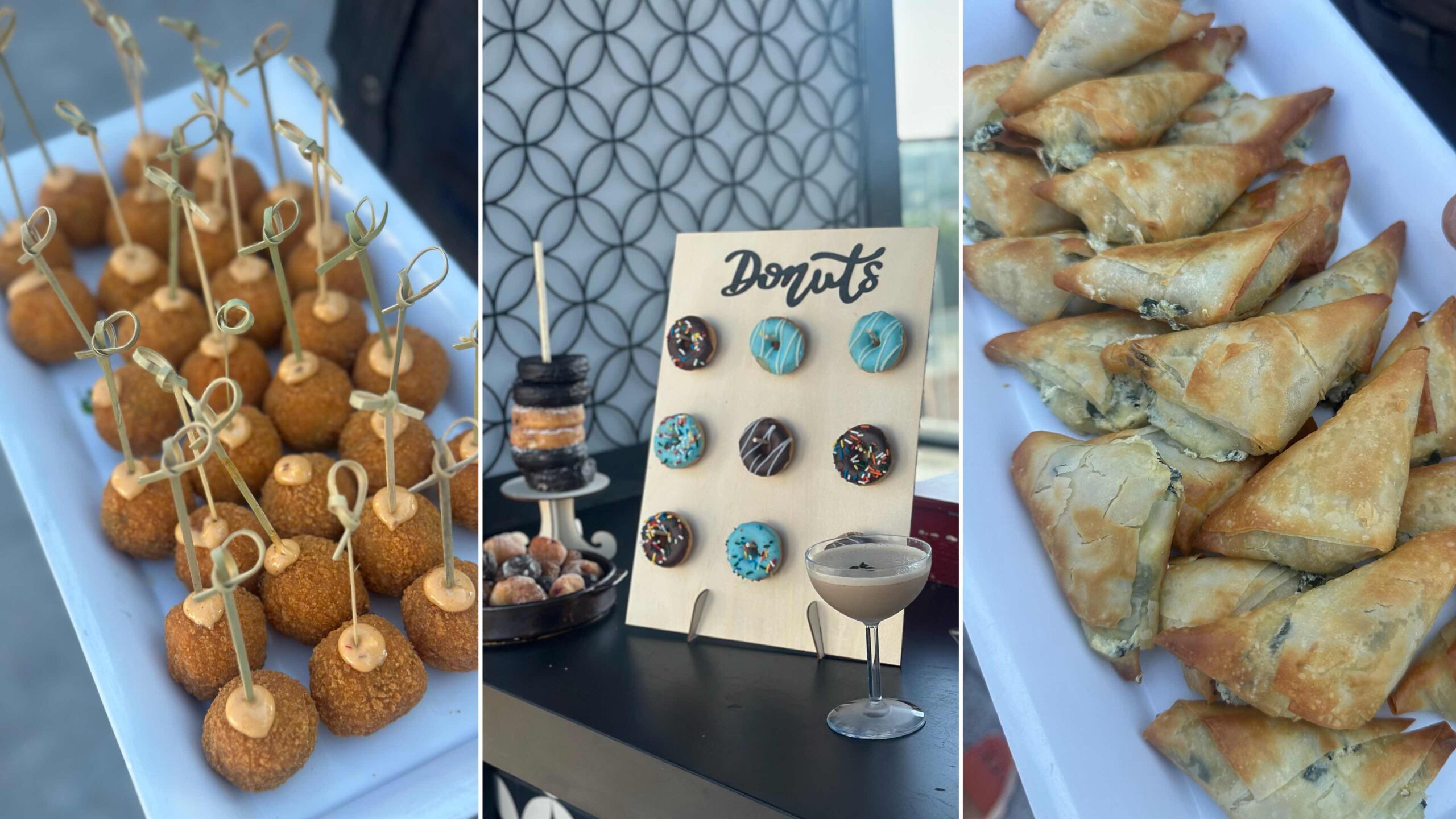 An image of three images of the bites paired with the cocktails.