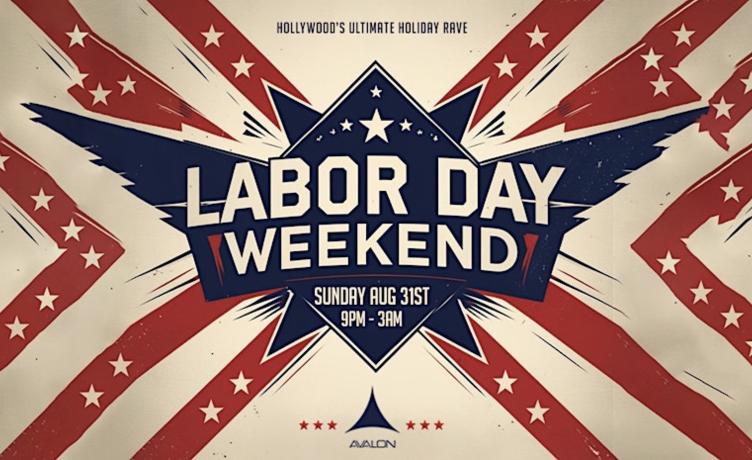 An image of the flyer for the Avalon Labor Day party.