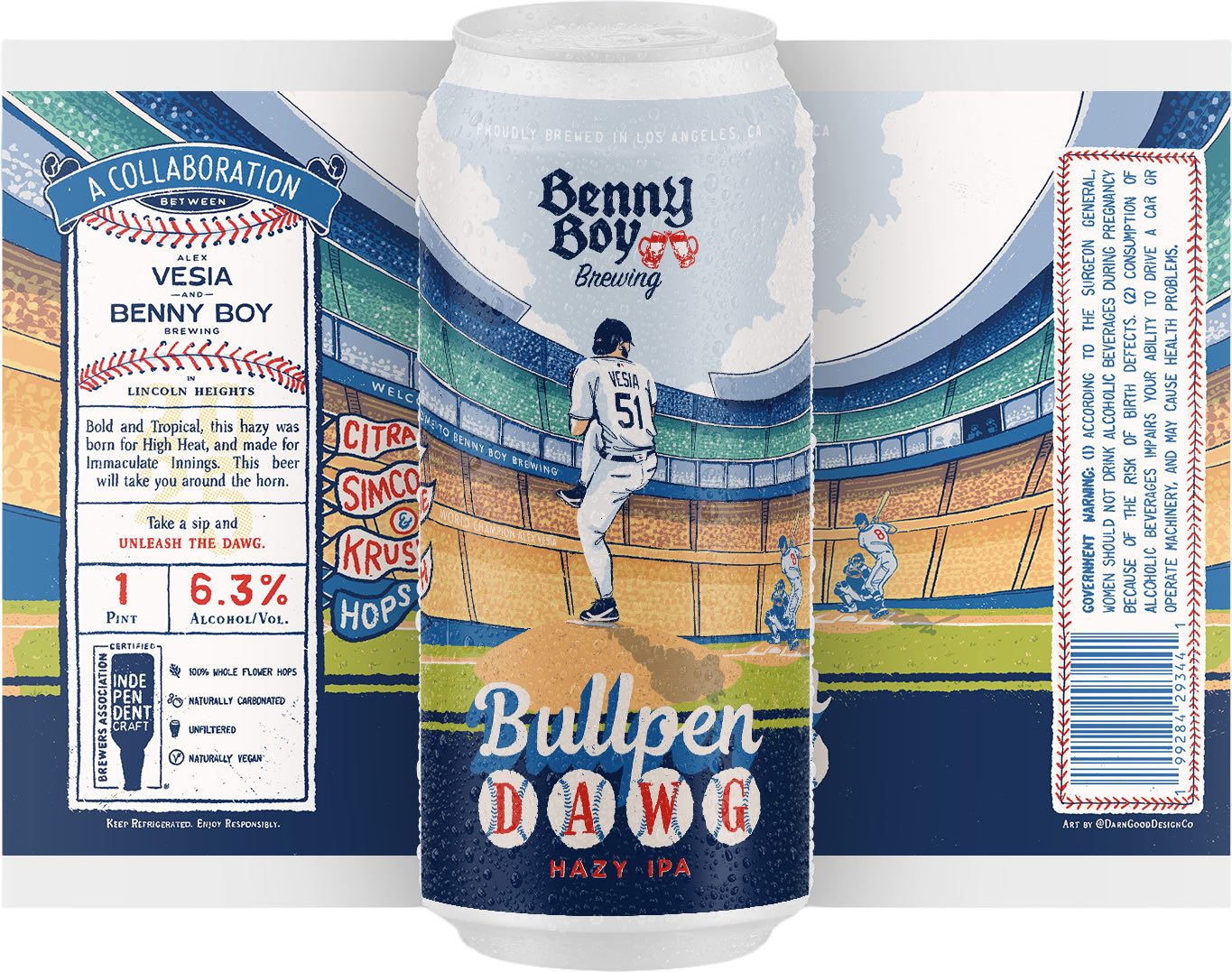 An image of the flyer for the Bullpen Dawg Hazy IPA, a limited-edition collaboration with World Champion pitcher Alex Vesia.