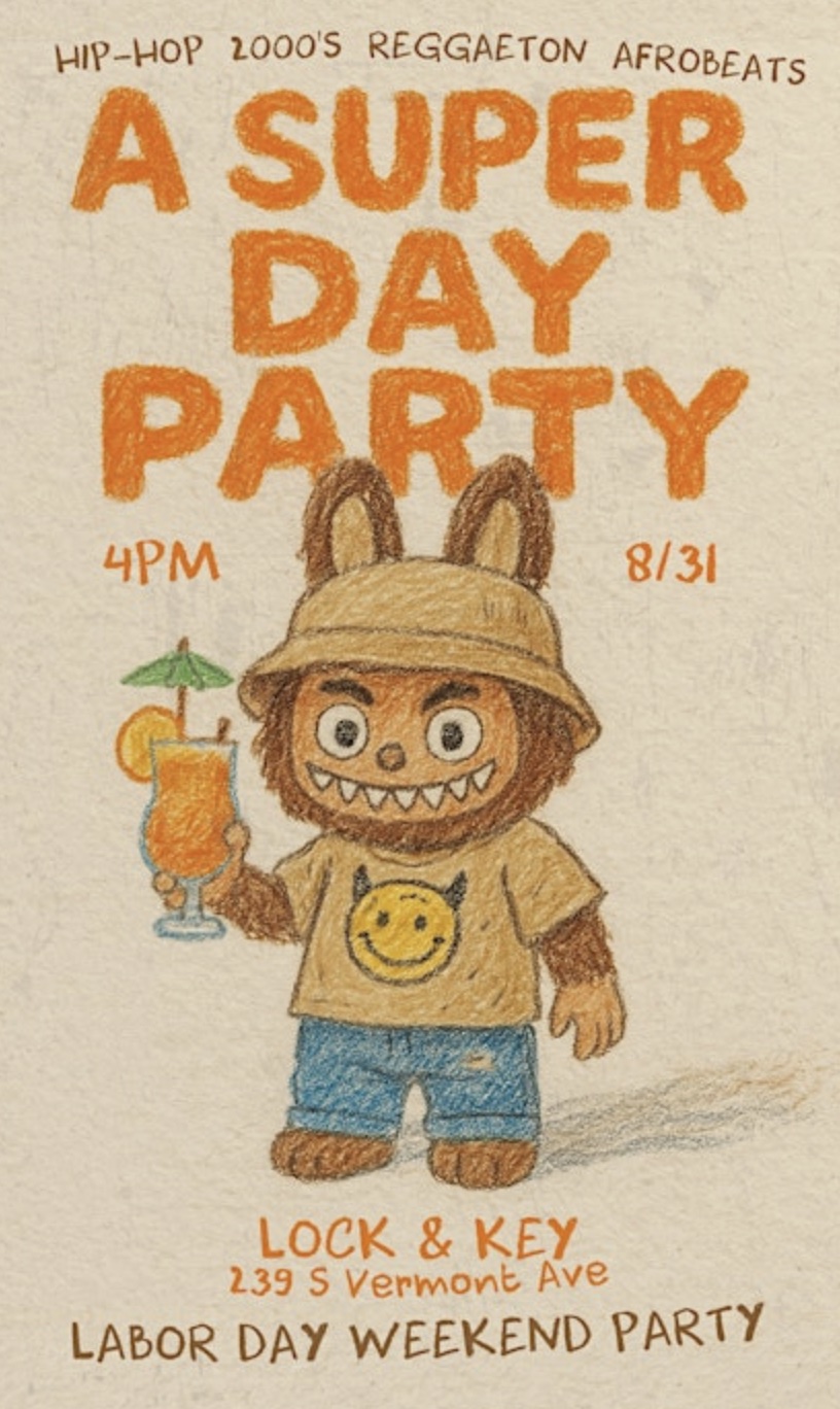 An image of the flyer for the Sunday Summer Day parties are back at Lock & Key 
