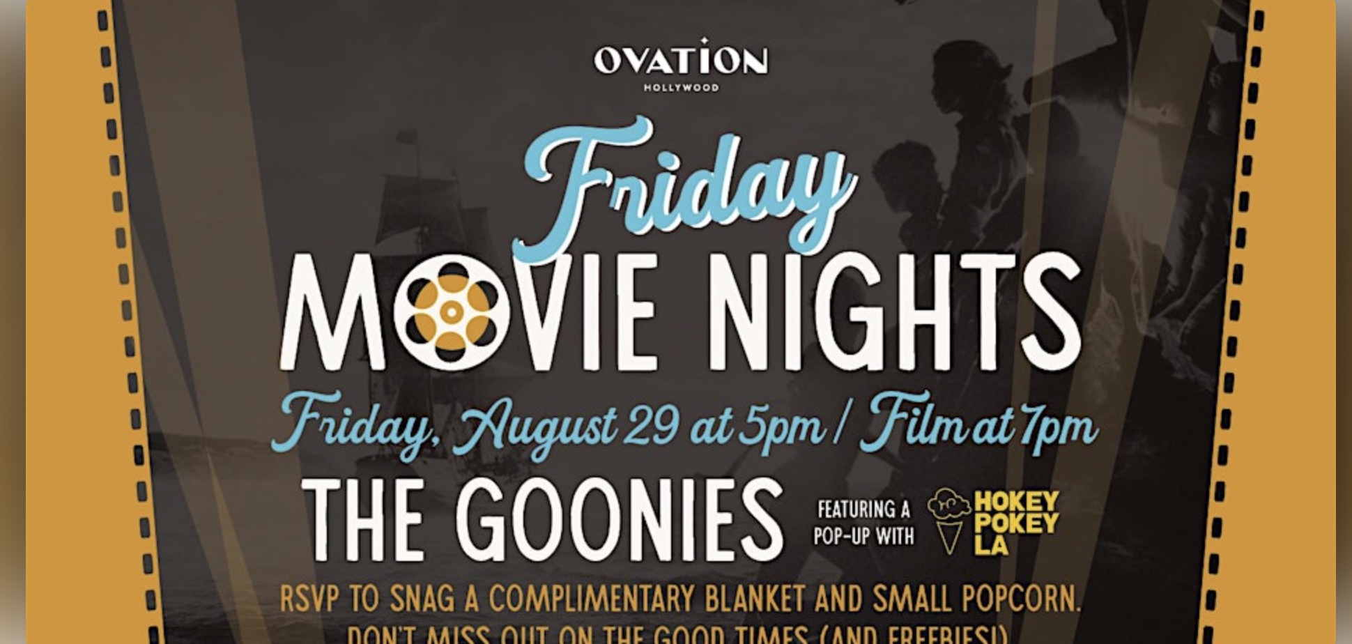 An image for the flyer for Ovation Hollywood's Free Friday movie nights.