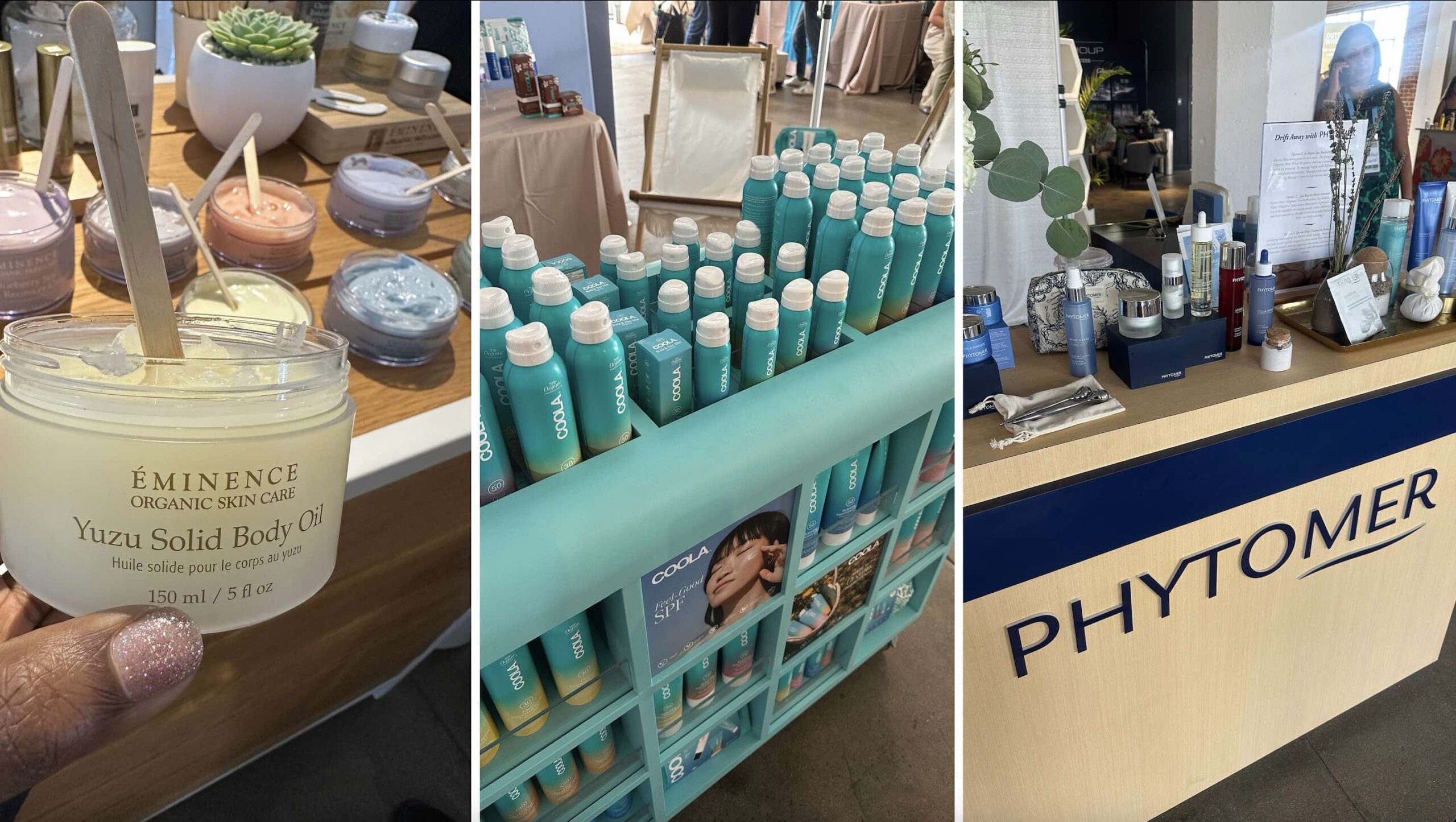 An image of three beauty products: Eminence, Coola, and Phytomer.