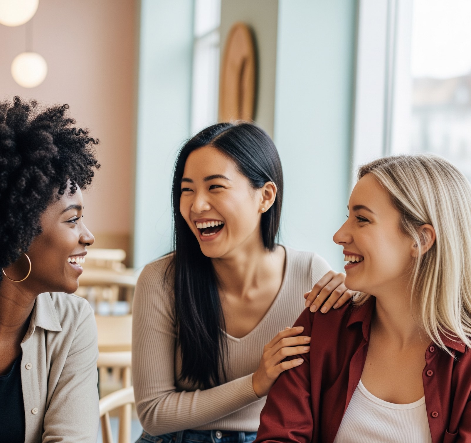 An image of 3 women with different skin colors and hair textures.