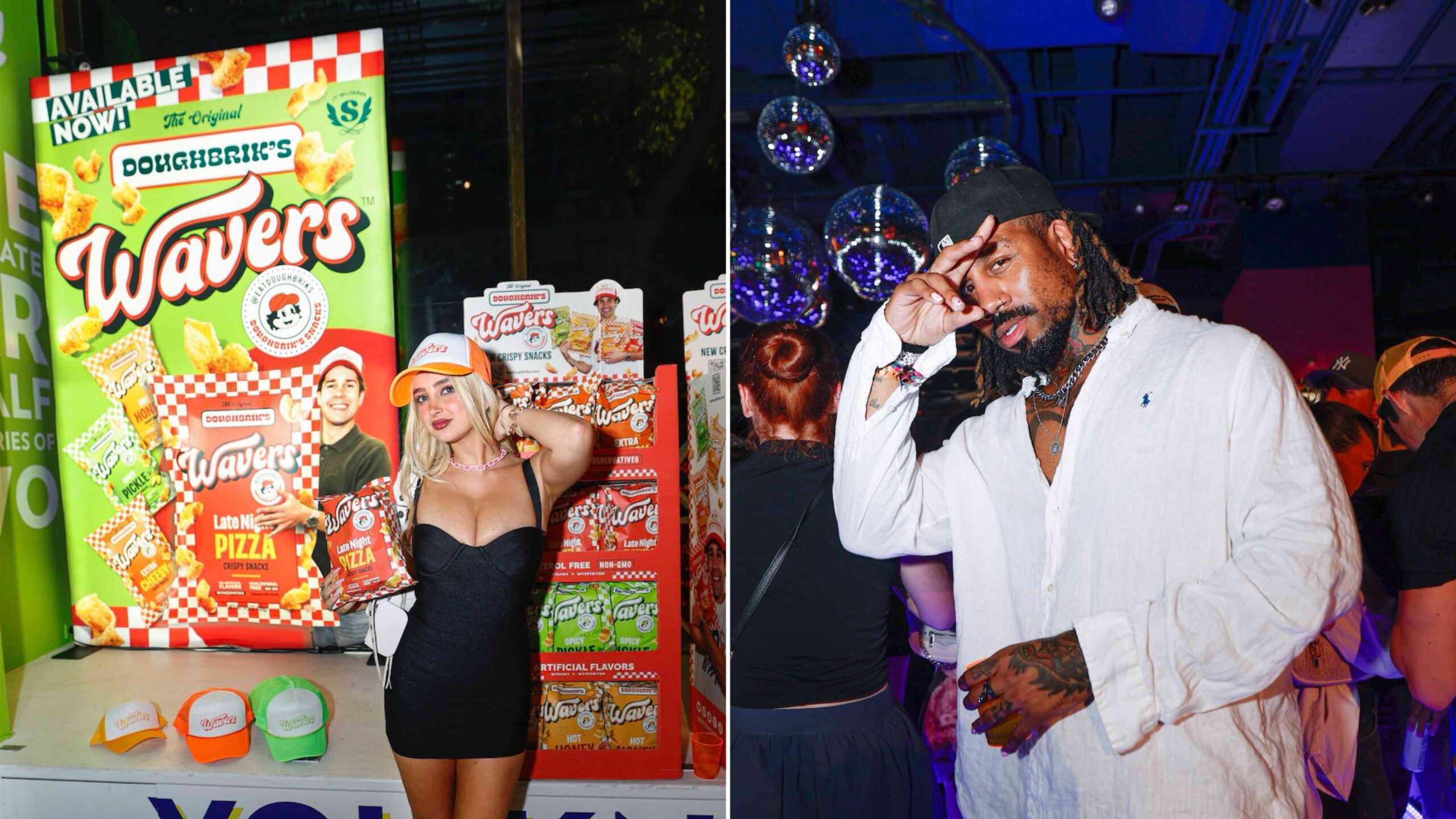 An image of Dom Gabriel (Perfect Match) and jewelry designer Emma Pill attend David Dobrik's Lollapalooza afterparty in celebration of the nationwide launch of Wavers, his pizza-inspired snack, at IT’SUGAR’s flagship store in Chicago.