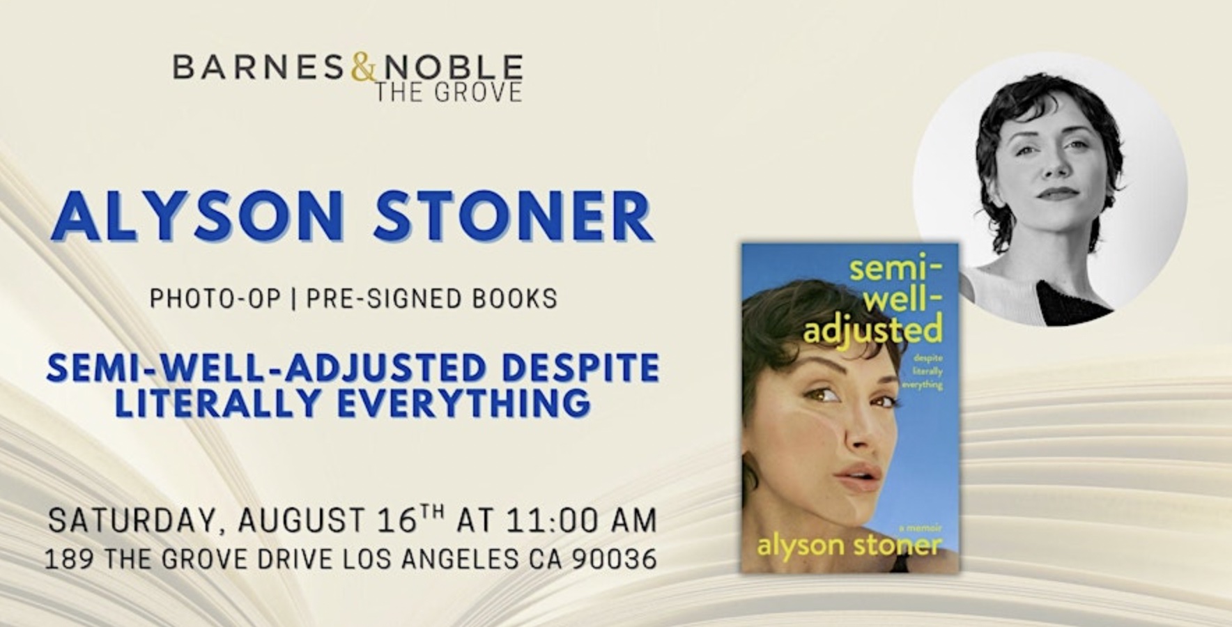 An image of the flyer for the meet and greet with Alyson Stoner at the Barnes and Noble at the Grove.