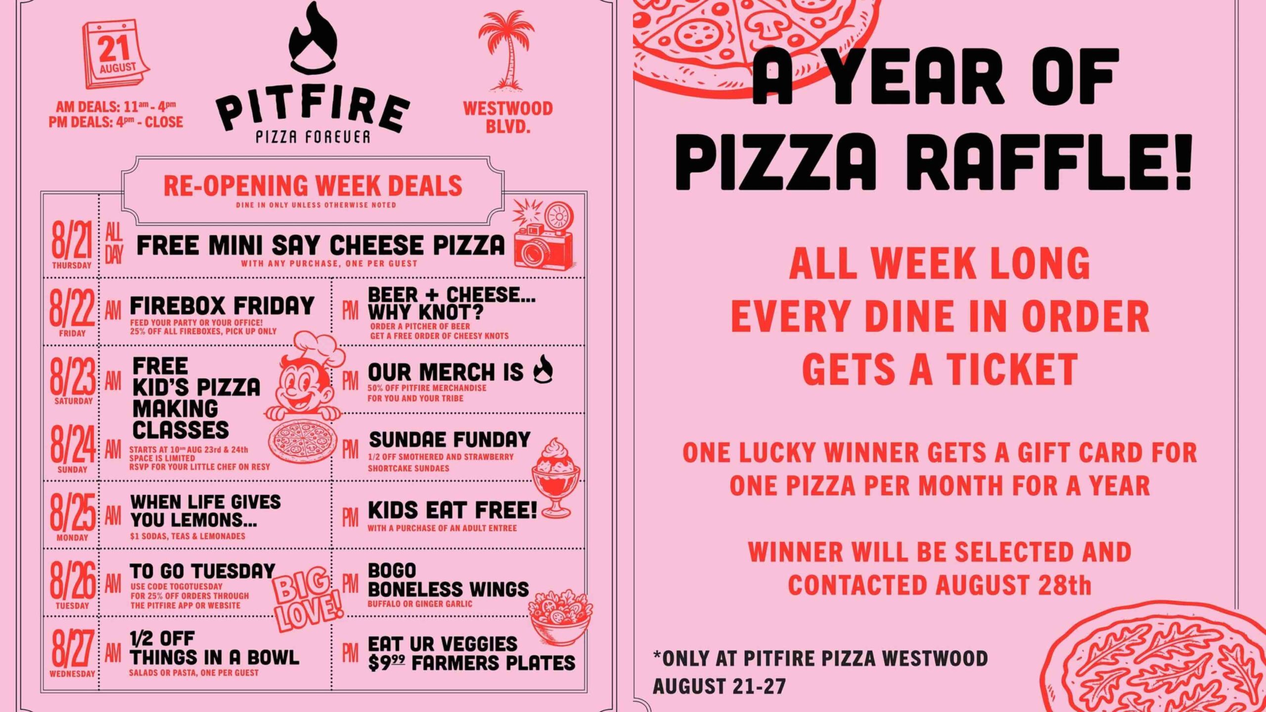 An image of the week of deals at Pitfire Westwood.