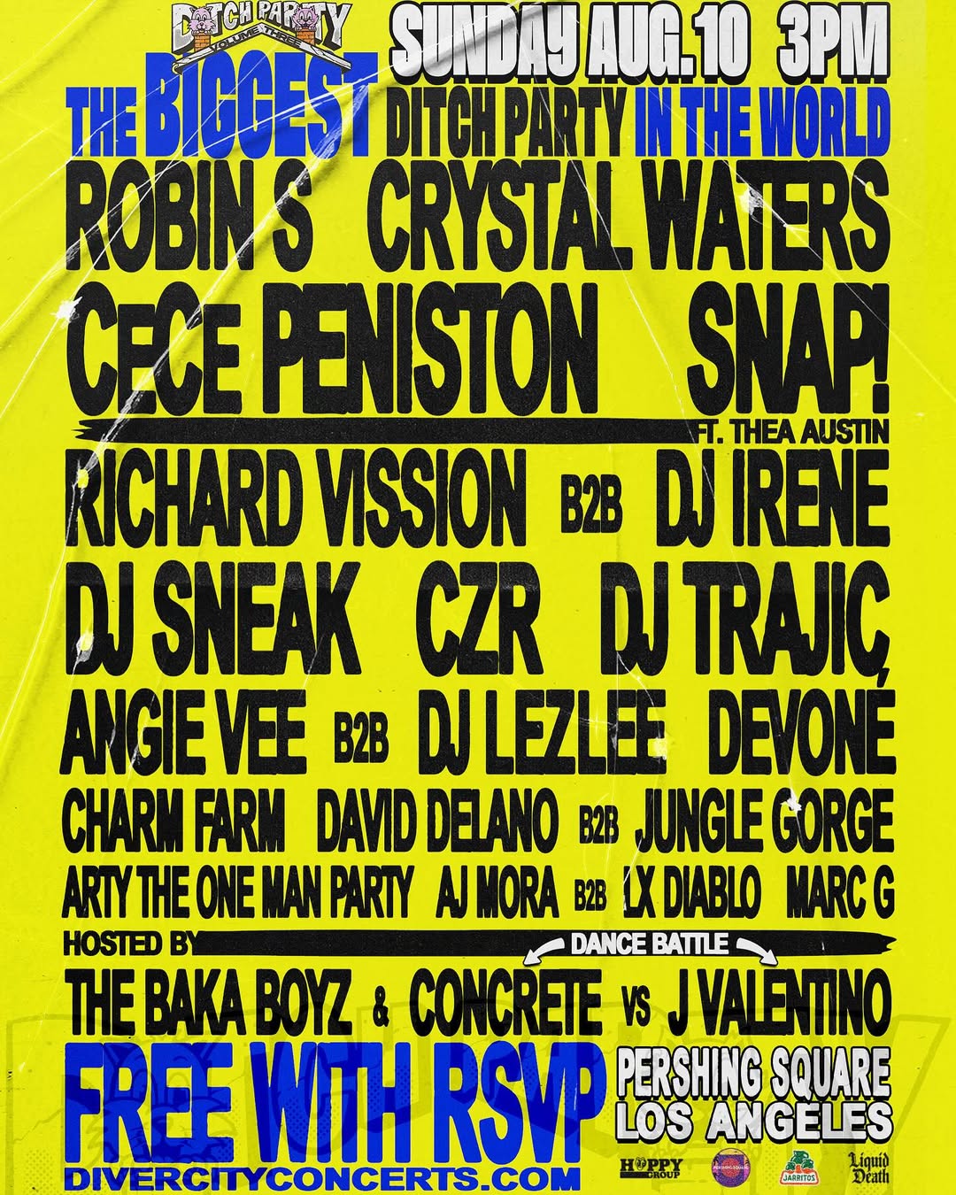 An image of the flyer for the FREE Ditch Party at Pershing Square.