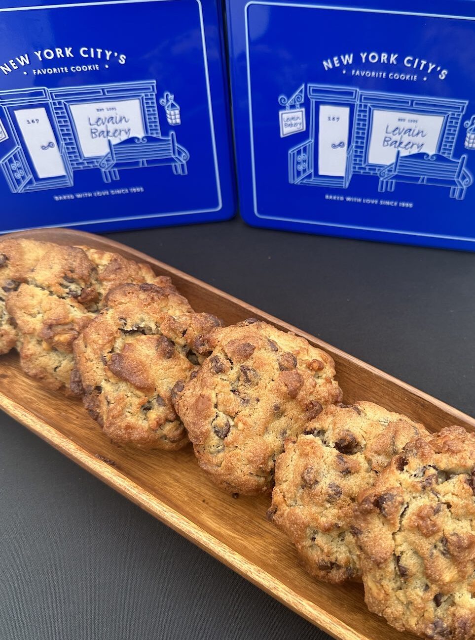 An image of a tray of Levain Bakery.