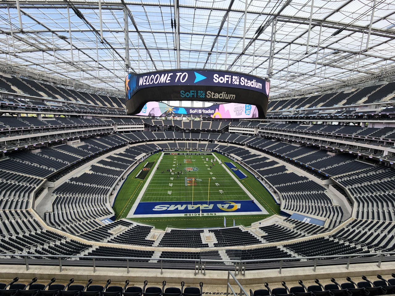 An image of the inside of SoFi Stadium -where the LA Rams play.