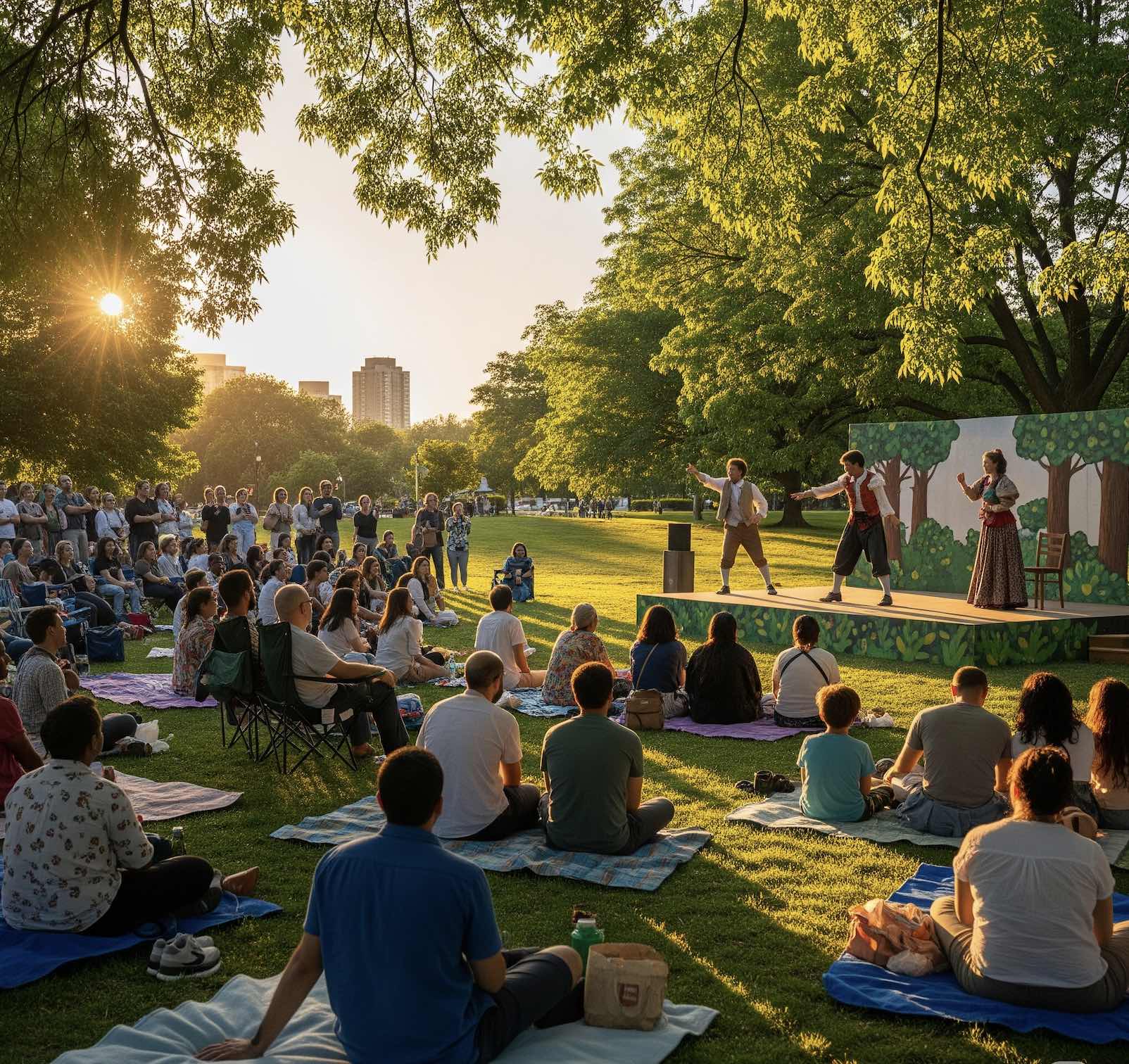 An image of people watching a play in the park.