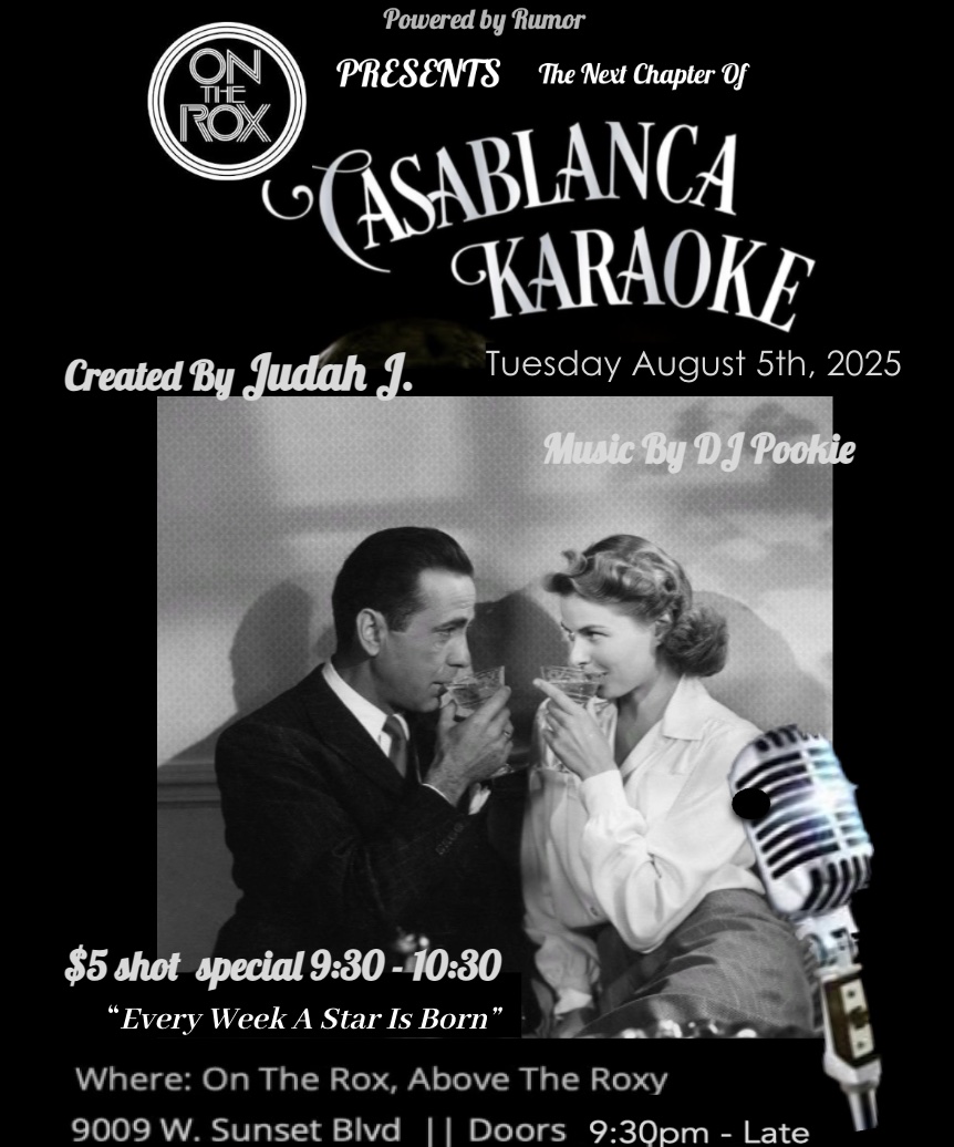 An image of the flyer for the Casablanca Karaoke at On The Rox.