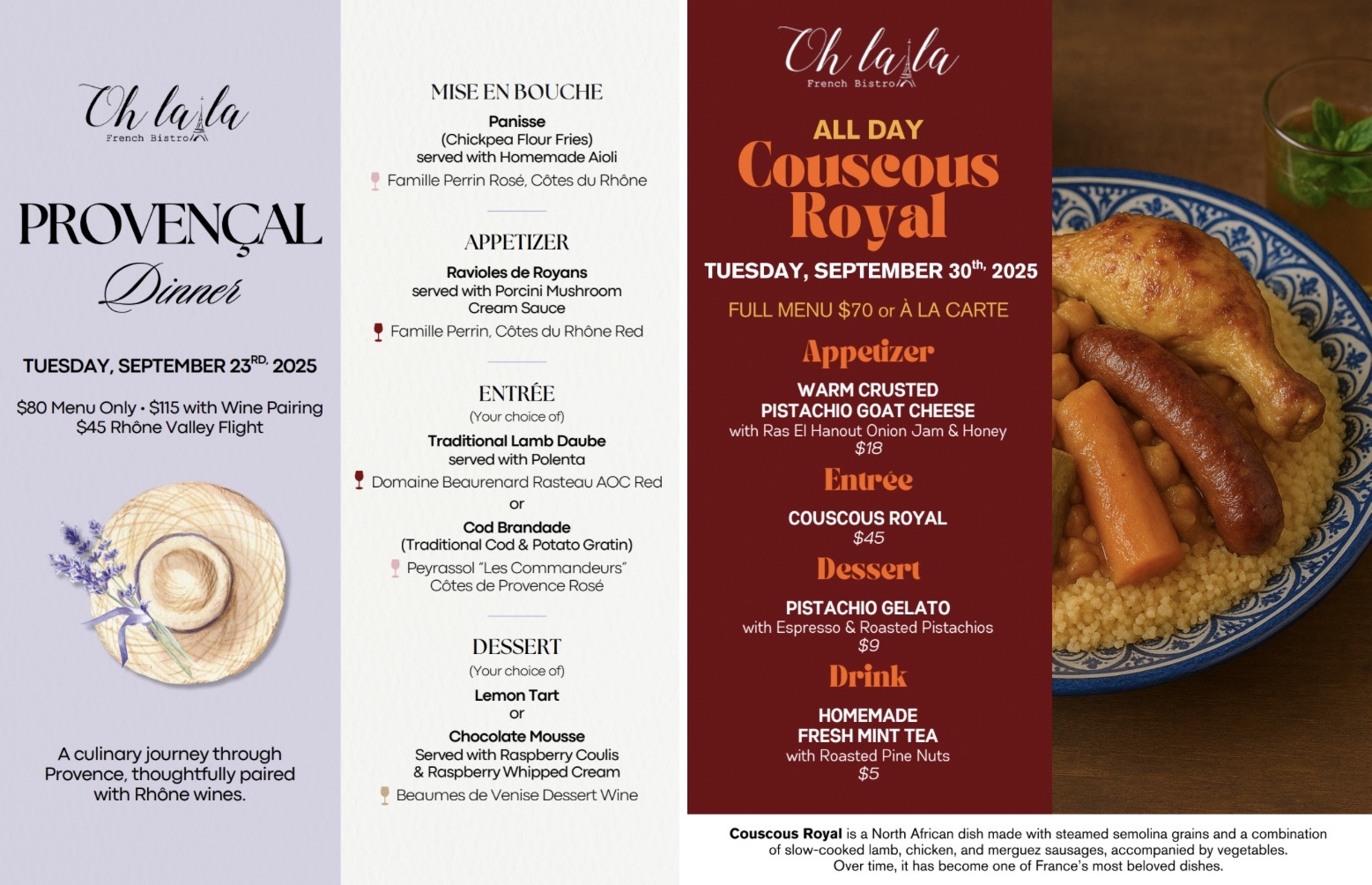 An image of two flyers for upcoming dinners.