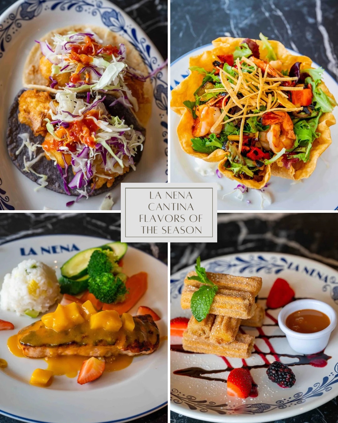 An image of a collage of new fall menu items at La Nena Cantina.