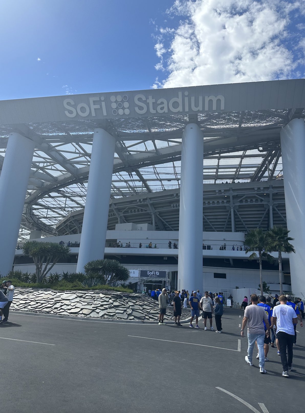 An image of the outside of SoFi with the sign.