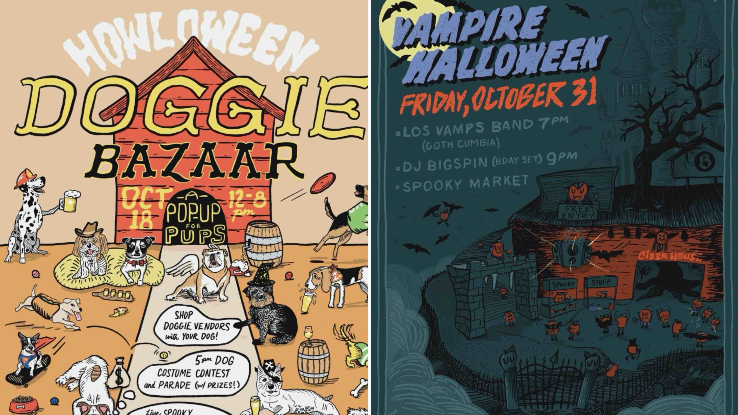 An image of the flyers for Benny Boy Brewing's Halloween parties.