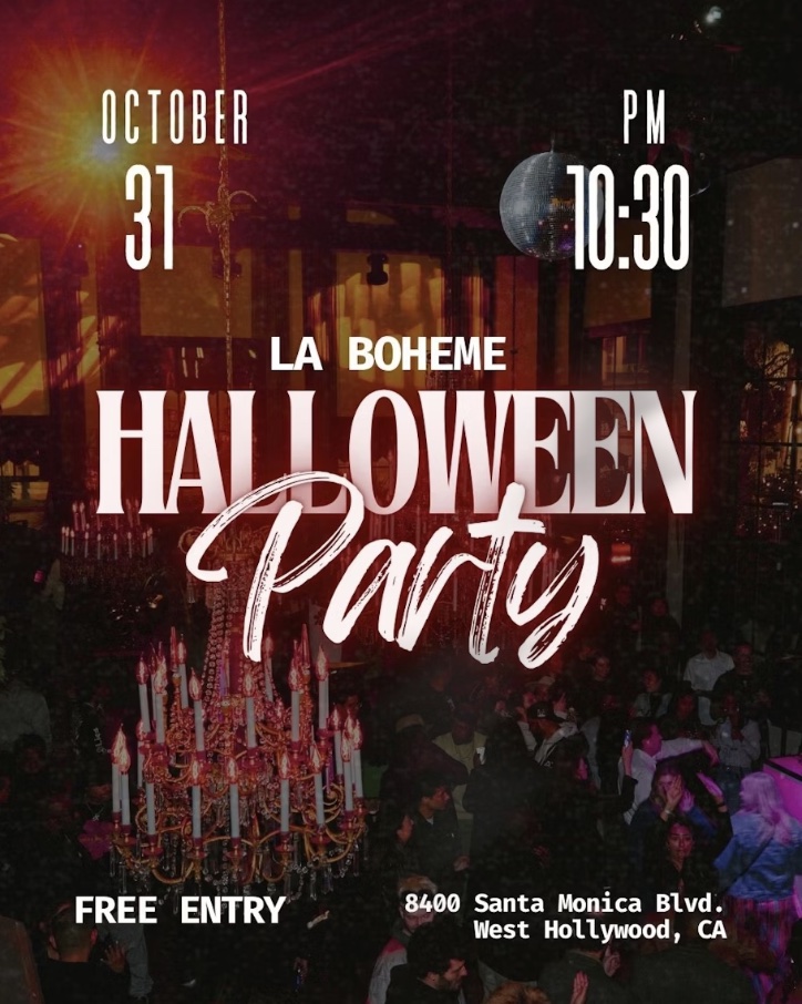 An image of the flyer for La Boheme's Halloween party.