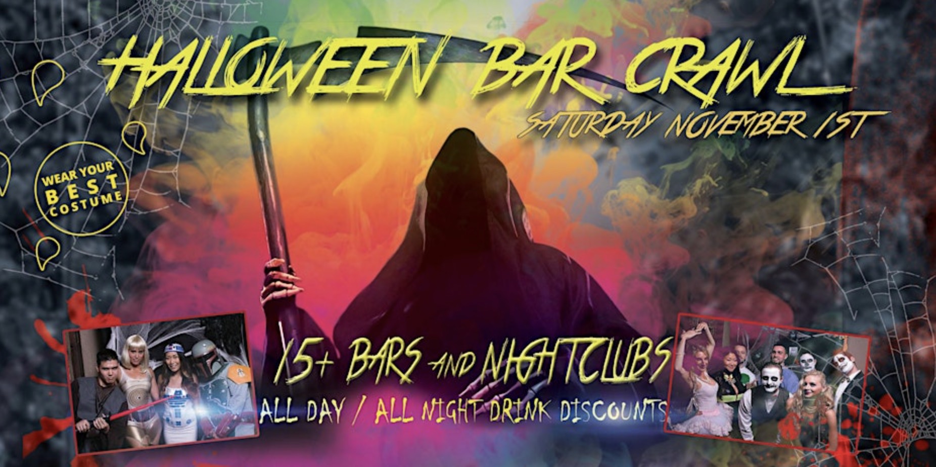 An image of the flyer for the Los Angeles Halloween Bar Crawl