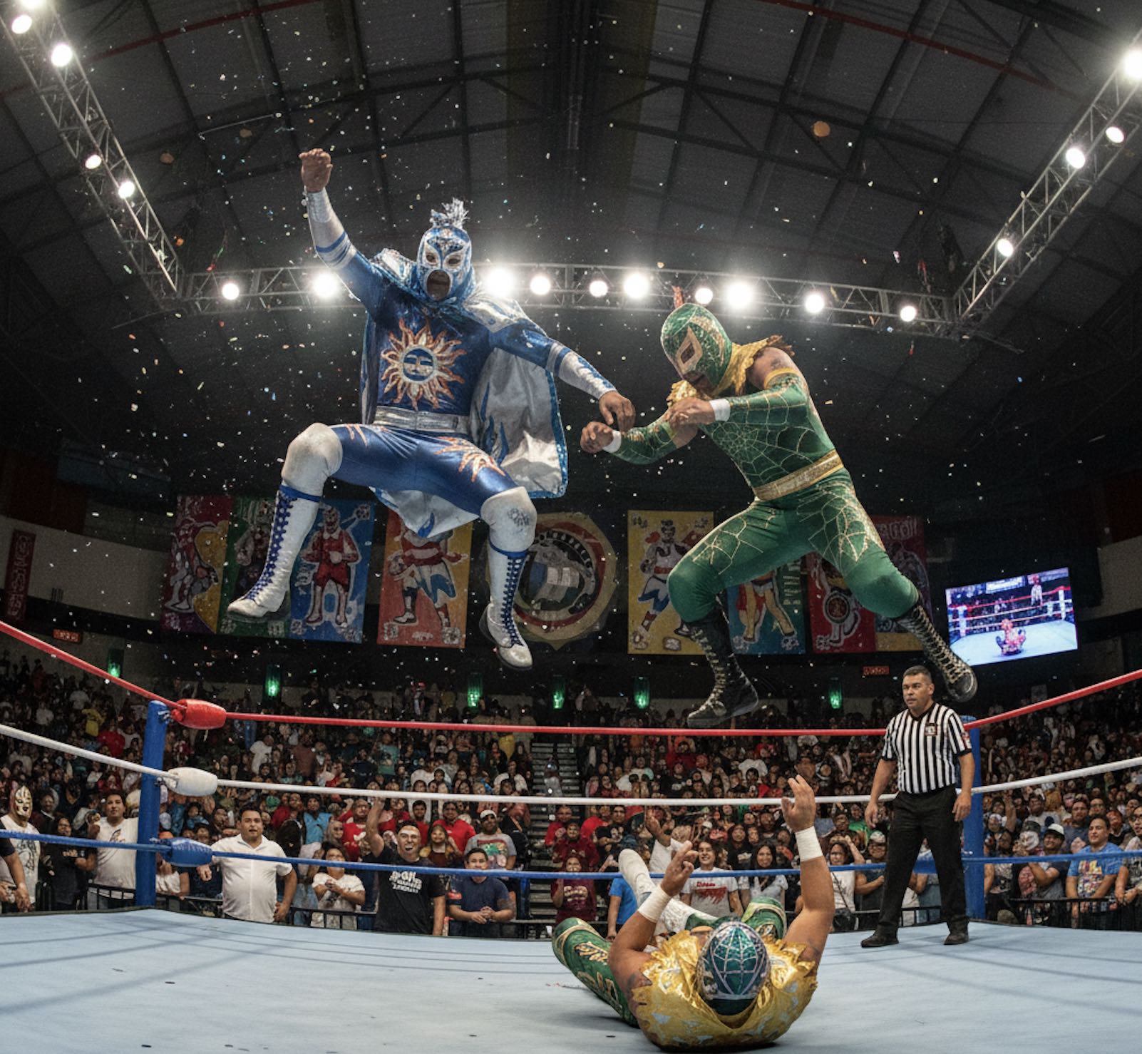An image of  lucha libre-style wrestling.