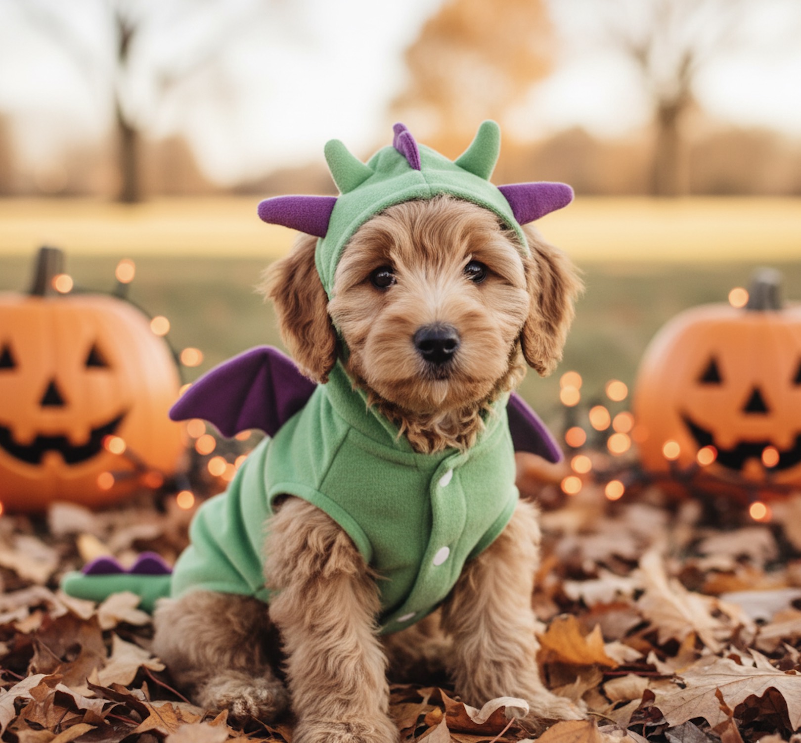 An image of a dog in a Halloween costume.