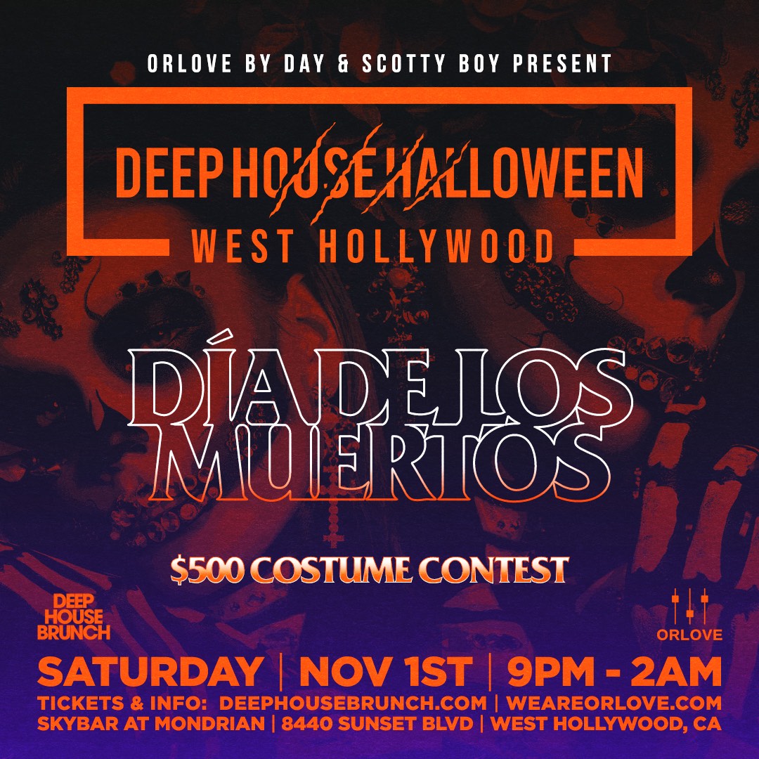 An image of the flyer for the Día de los Muertos party at Skybar.
