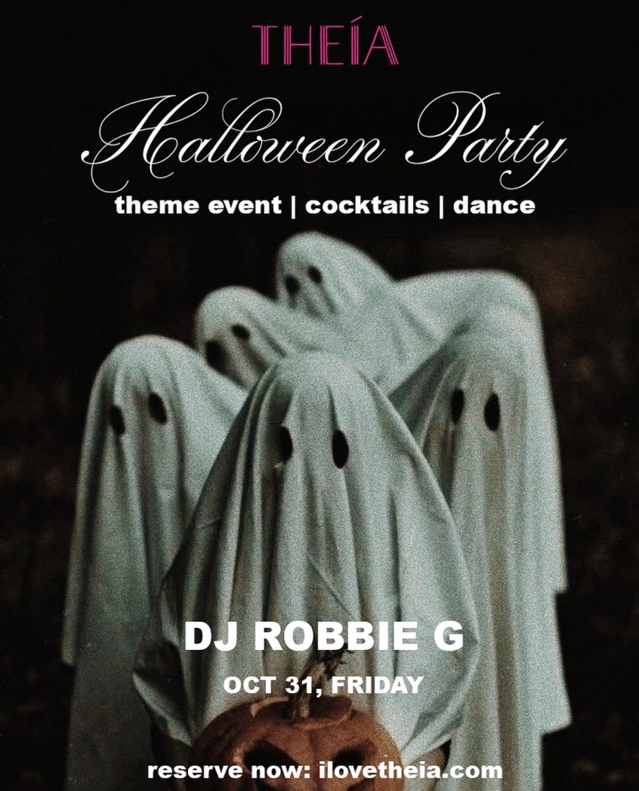 An image of the flyer for Theía's Halloween party.