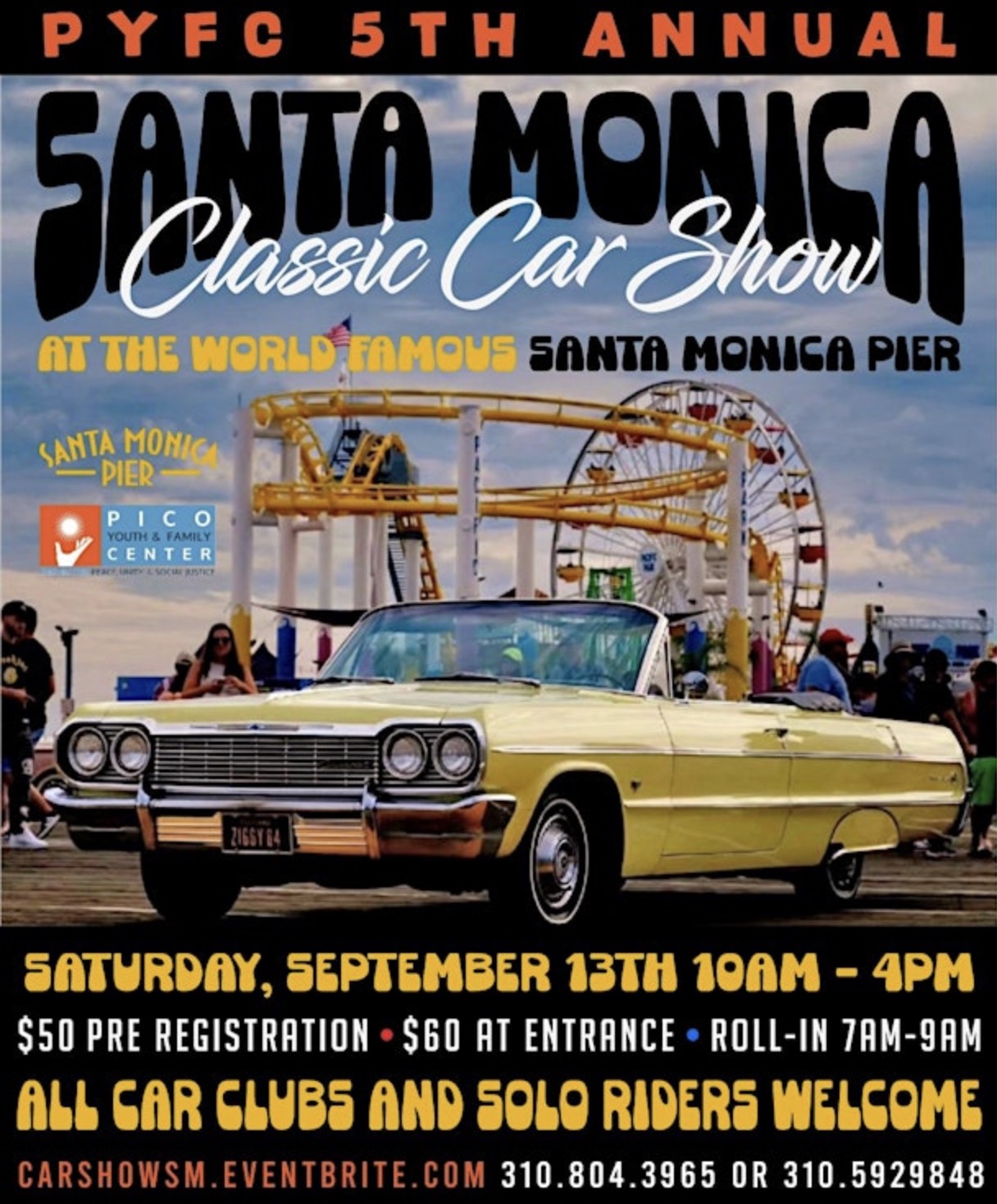 An image of the flyer for The Pico Youth & Family Center's 5th Annual Santa Monica Classic Car Show.
