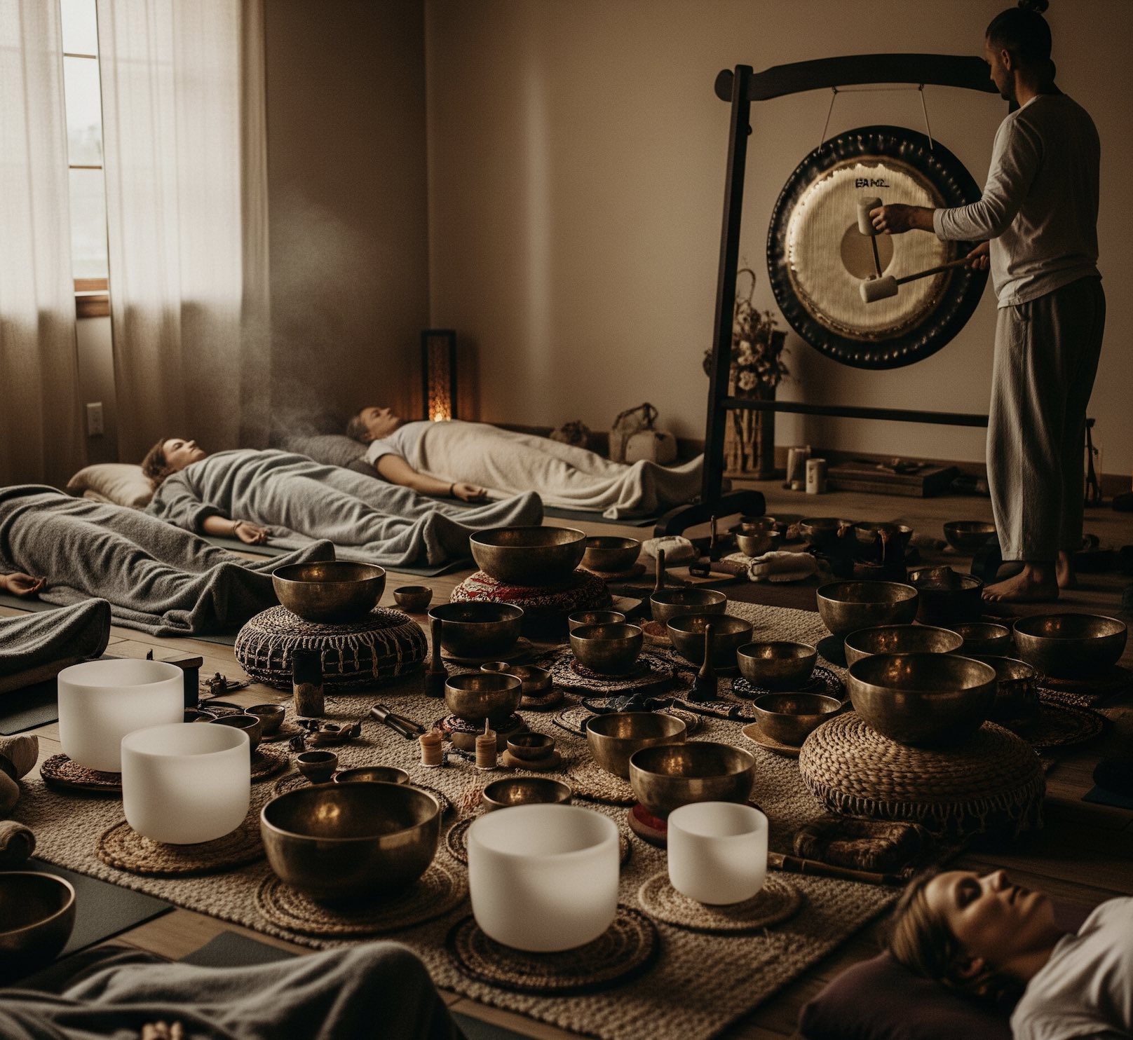 An image of people in a soundbath.