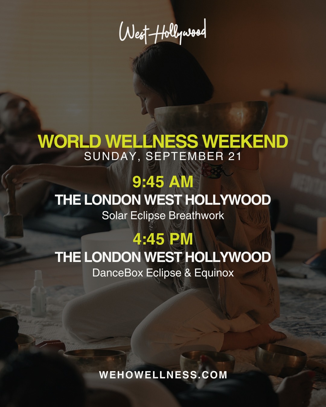 An image of the flyer for Visit West Hollywood's World Wellness Weekend Sunday events.