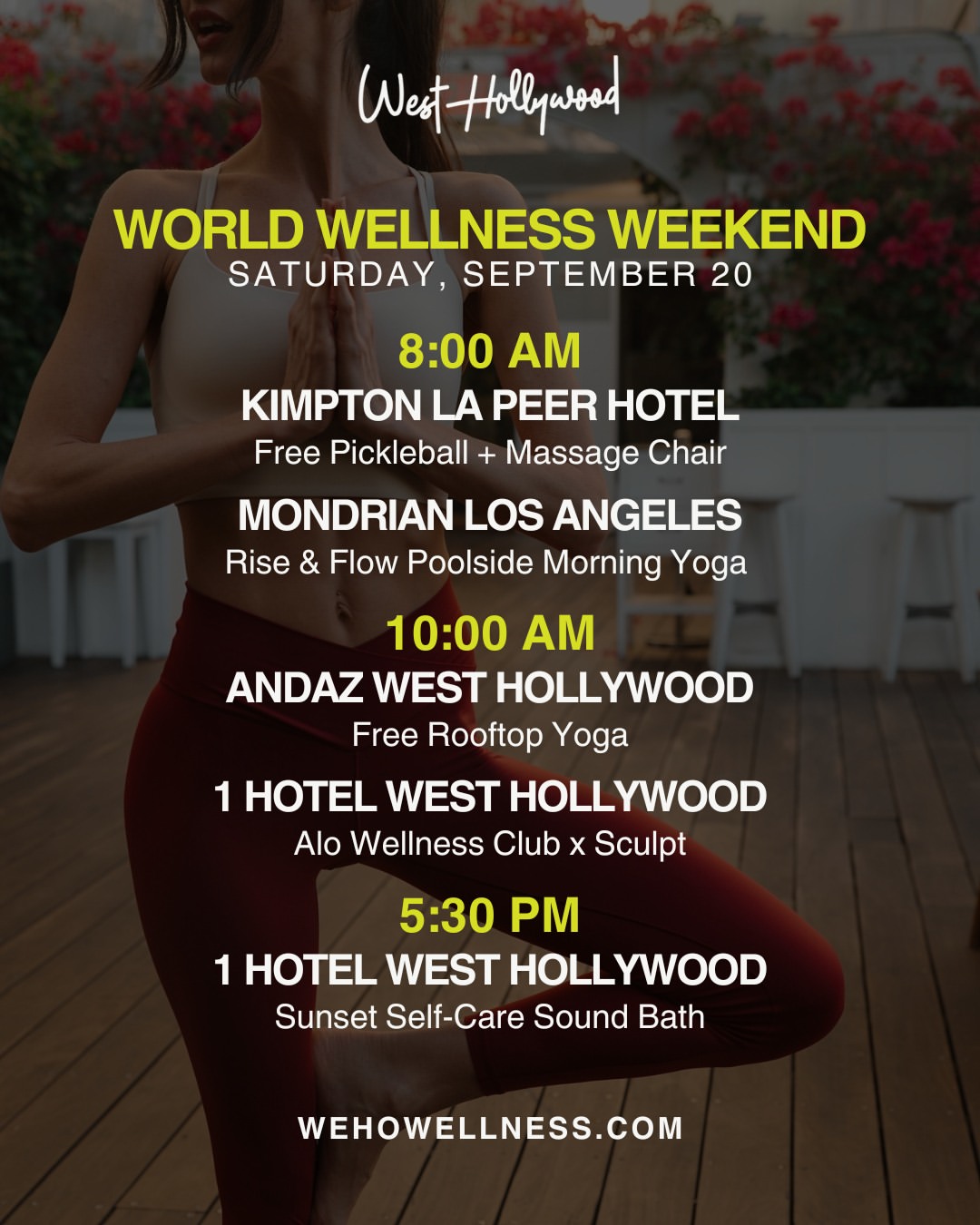 An image of the flyer for several free classes for World Wellness Weekend.