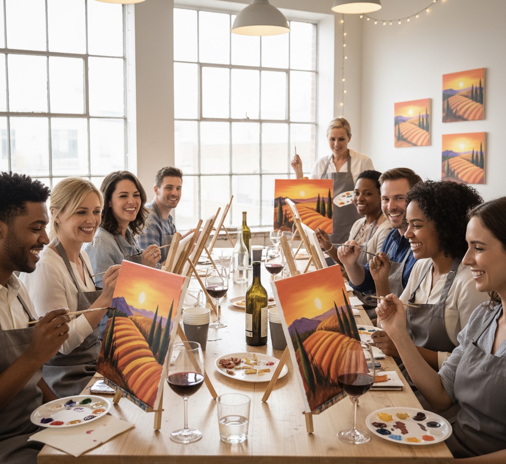 An image of people doing a Paint and Sip