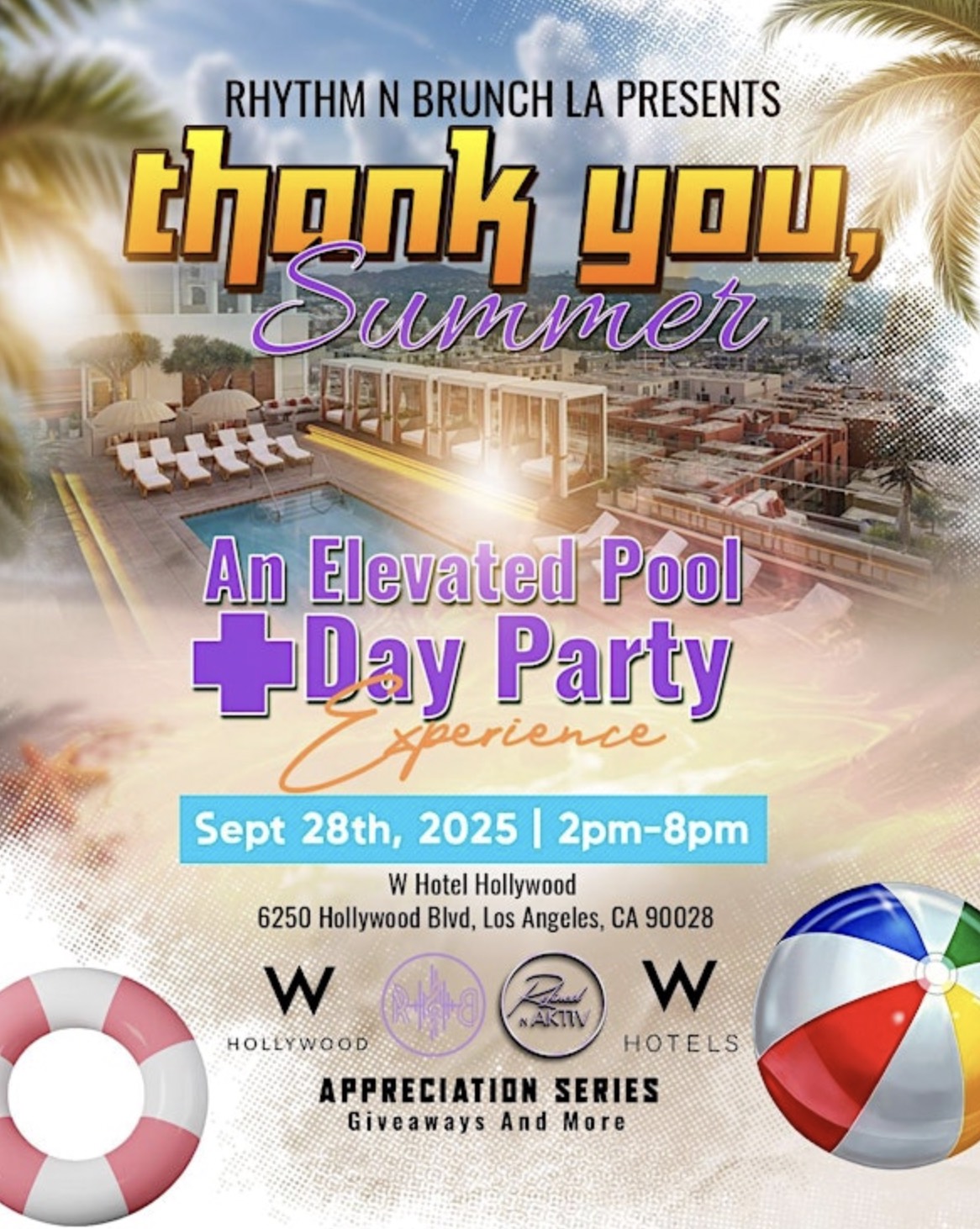 An image of the flyer for Rhythm N Brunch Elevated Pool + Day Party at W Hollywood.