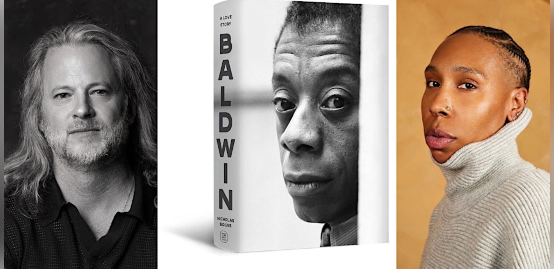 An image of the flyer for Baldwin: A Love Story, Nicholas Boggs in Conversation with Lena Waithe