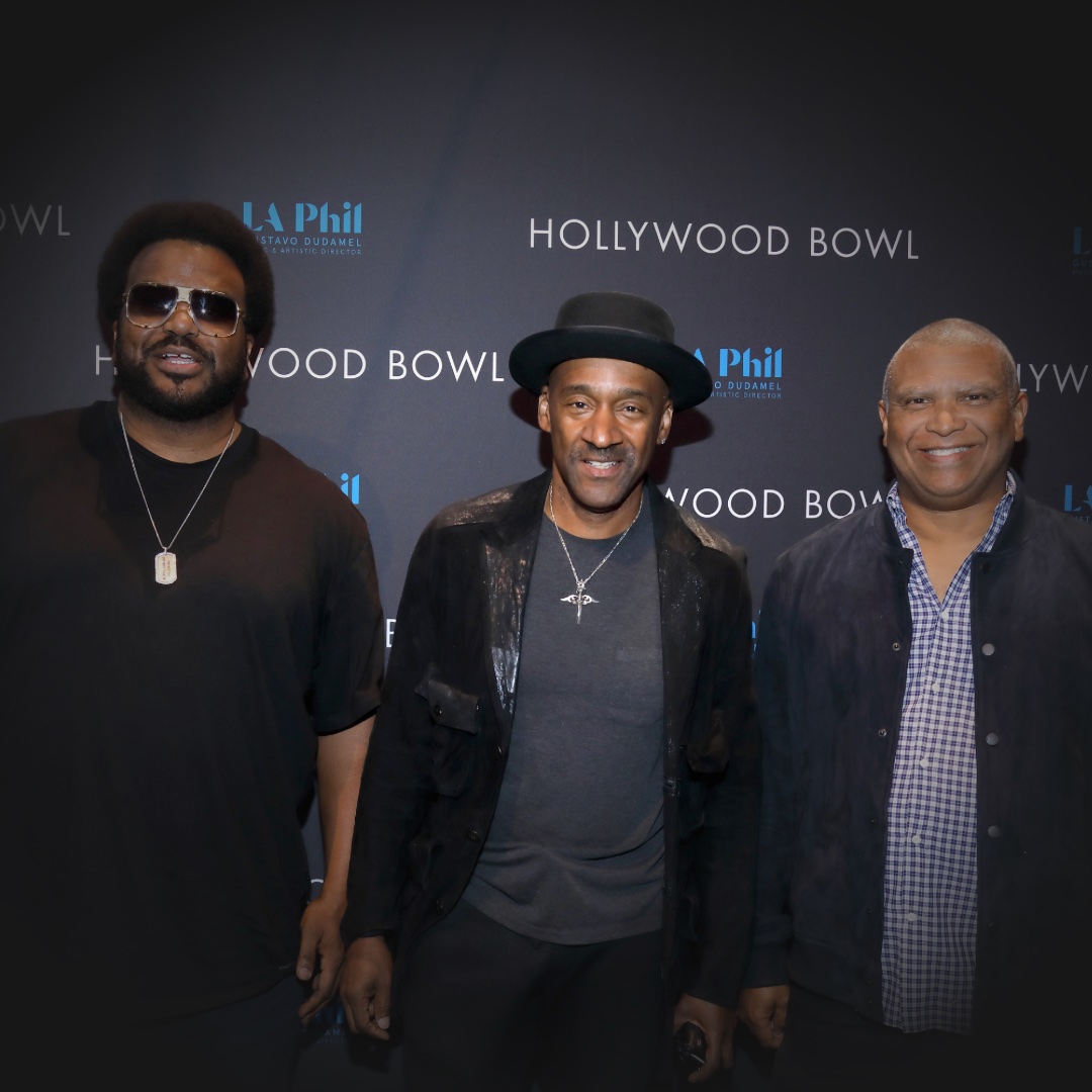 An image of Craig Robinson, bassist Marcus Miller & film producer Reginald Hudlin.